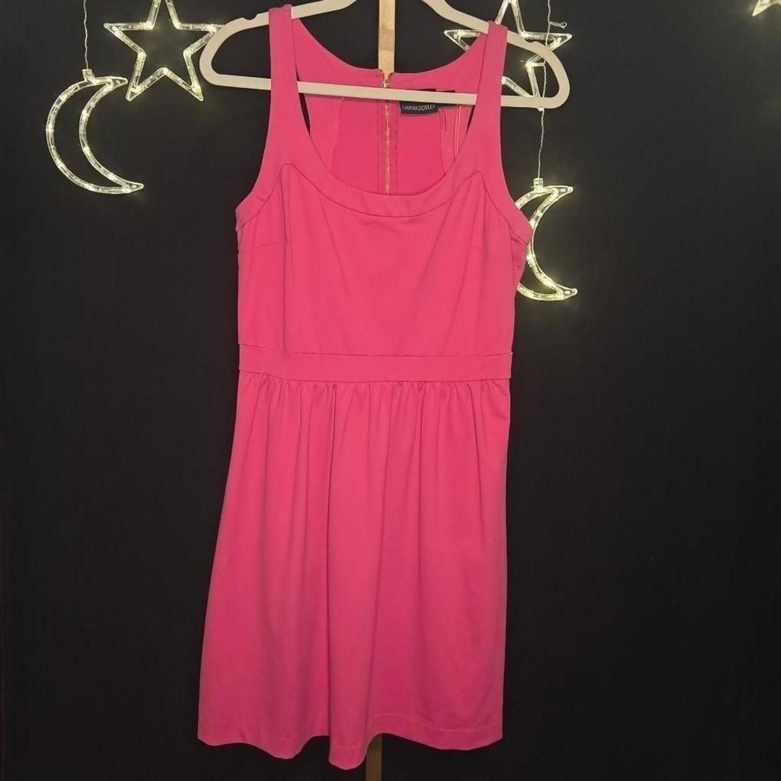 Cynthia Rowley Hot Pink Sleeveless Fit & Flare Dress Gold Zip Back Size Large