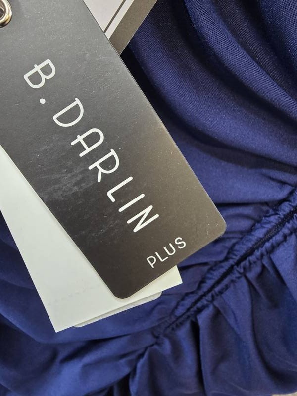 B. Darlin Plus Size Ruched One-Shoulder Dress 18W Navy Solid Back Zip Closure