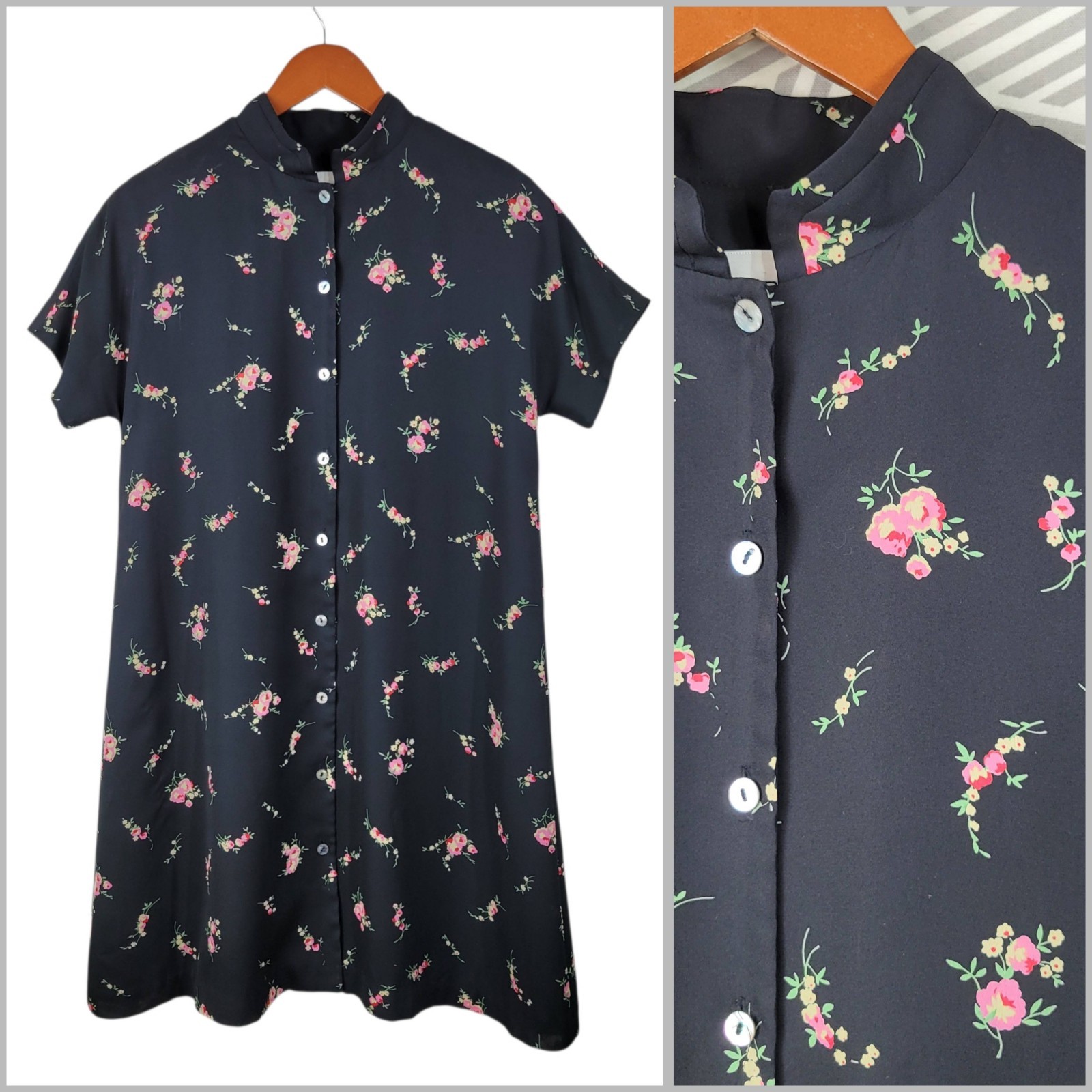 Vintage 90s Floral Party Shirt Dress 10 Medium Cottagecore Button Front alt