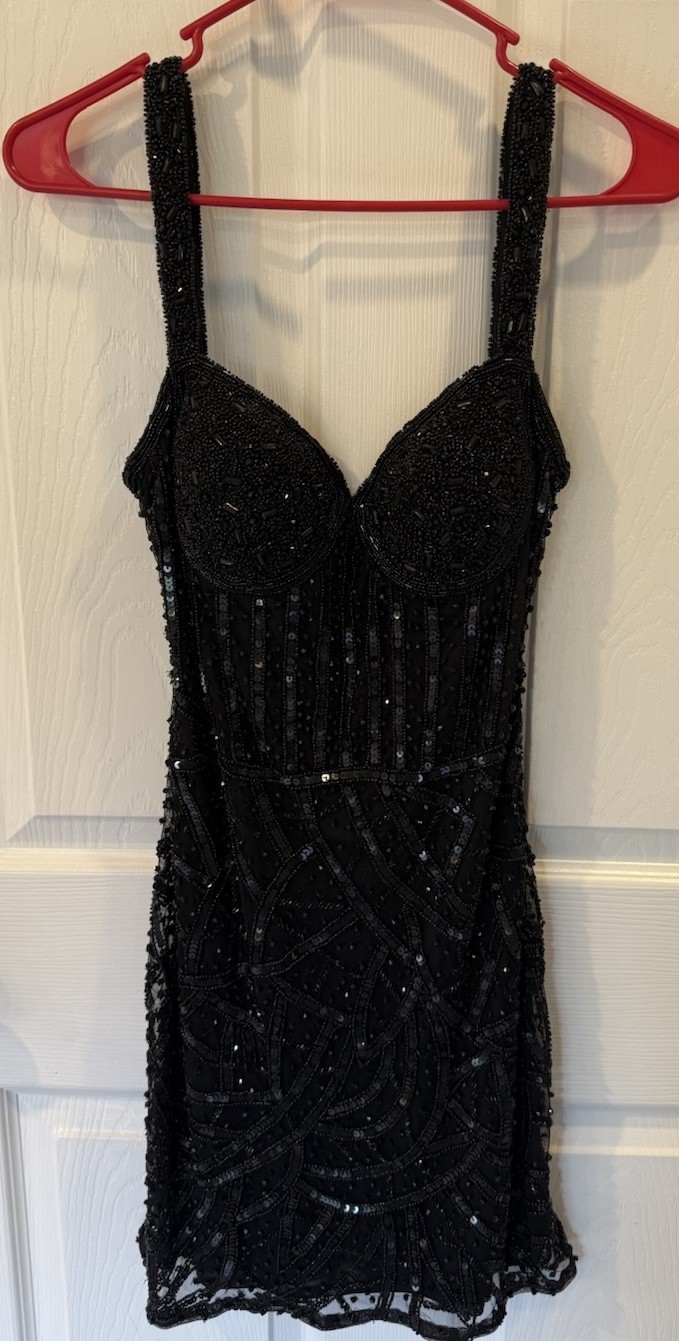 Black Homecoming Dress Rhinestone Beaded Sweetheart Neckline Evening Womens 4
