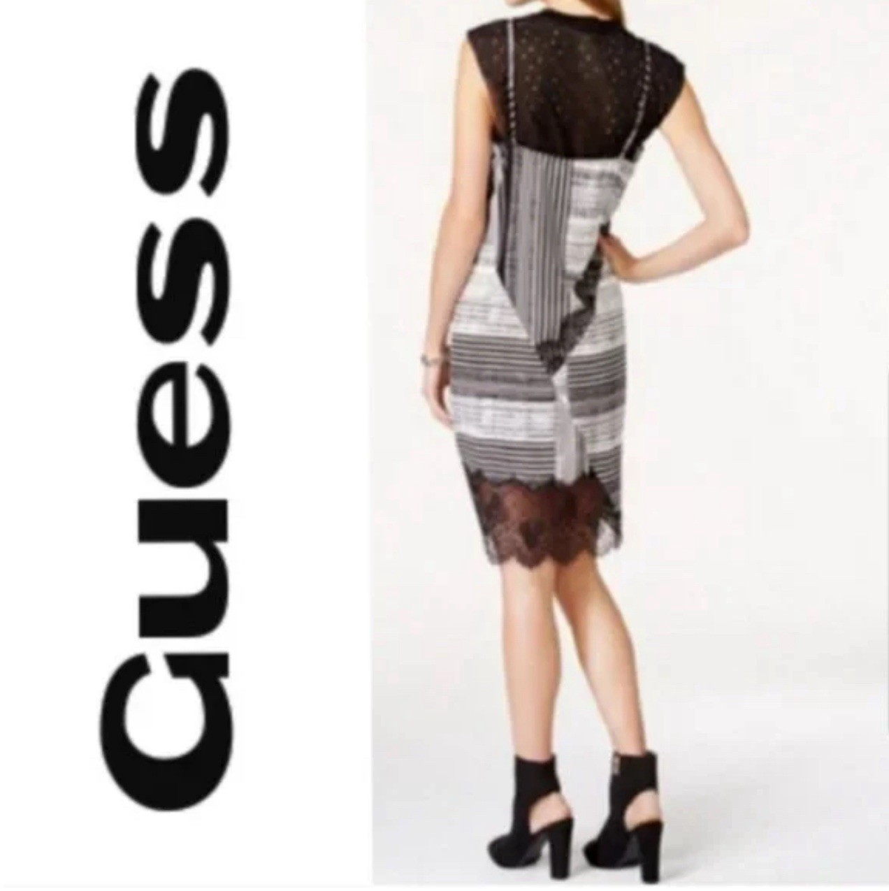 GUESS Womens Aziz Lace Trim a-line Slip Dress Black Large