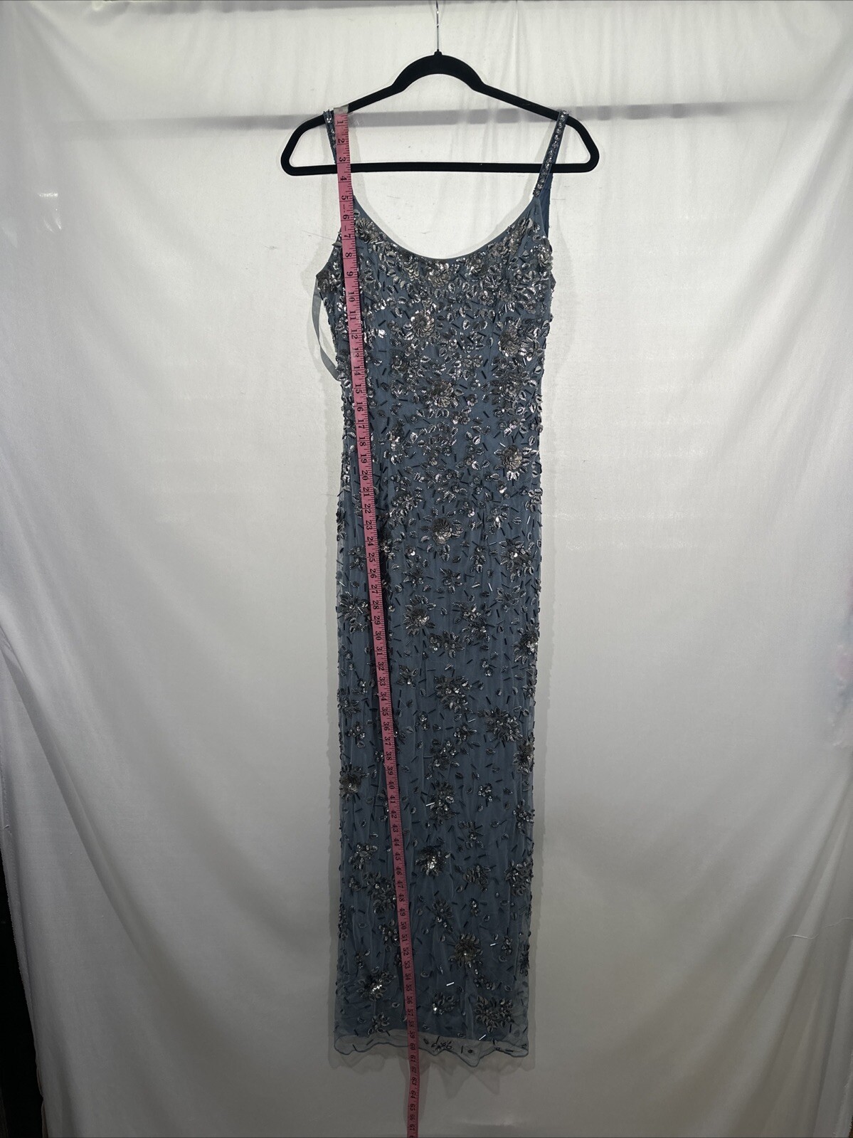 NWT Mac Duggal [ 4 ] 5477 Floral Embellished Scoop Neck Evening Gown Slate Q1001
