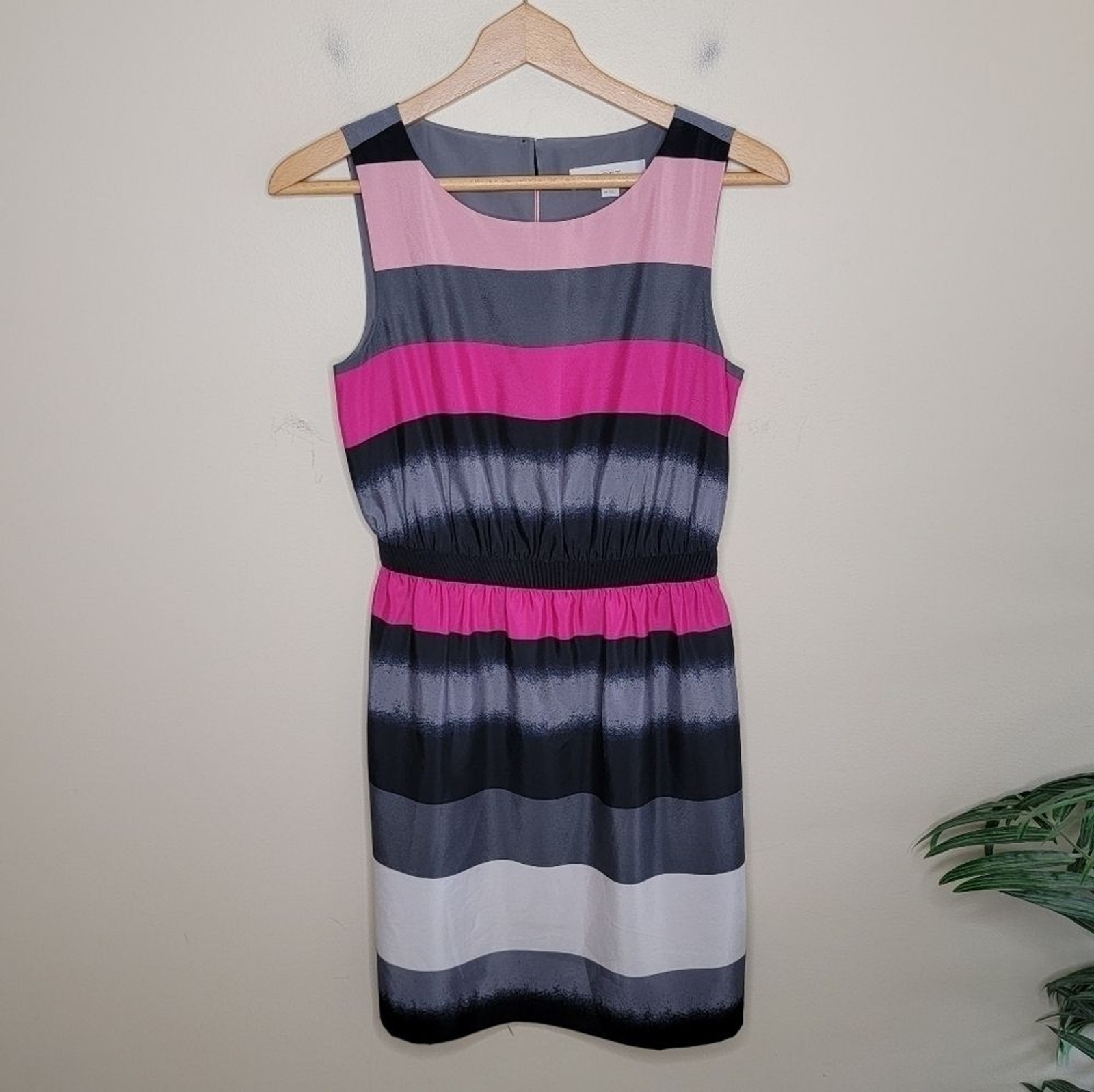 Loft Pink Gray Black Wide Striped Sleeveless Sheath Dress Size XS Spring Summer
