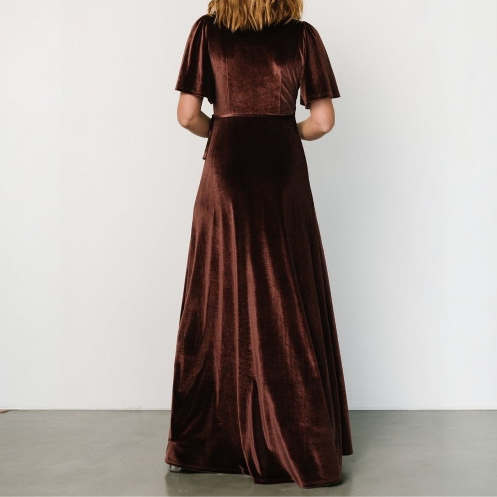 NWT Baltic Born Katelyn Velvet Maxi Wrap Dress Clove Brown Sz Small Tulip Skirt
