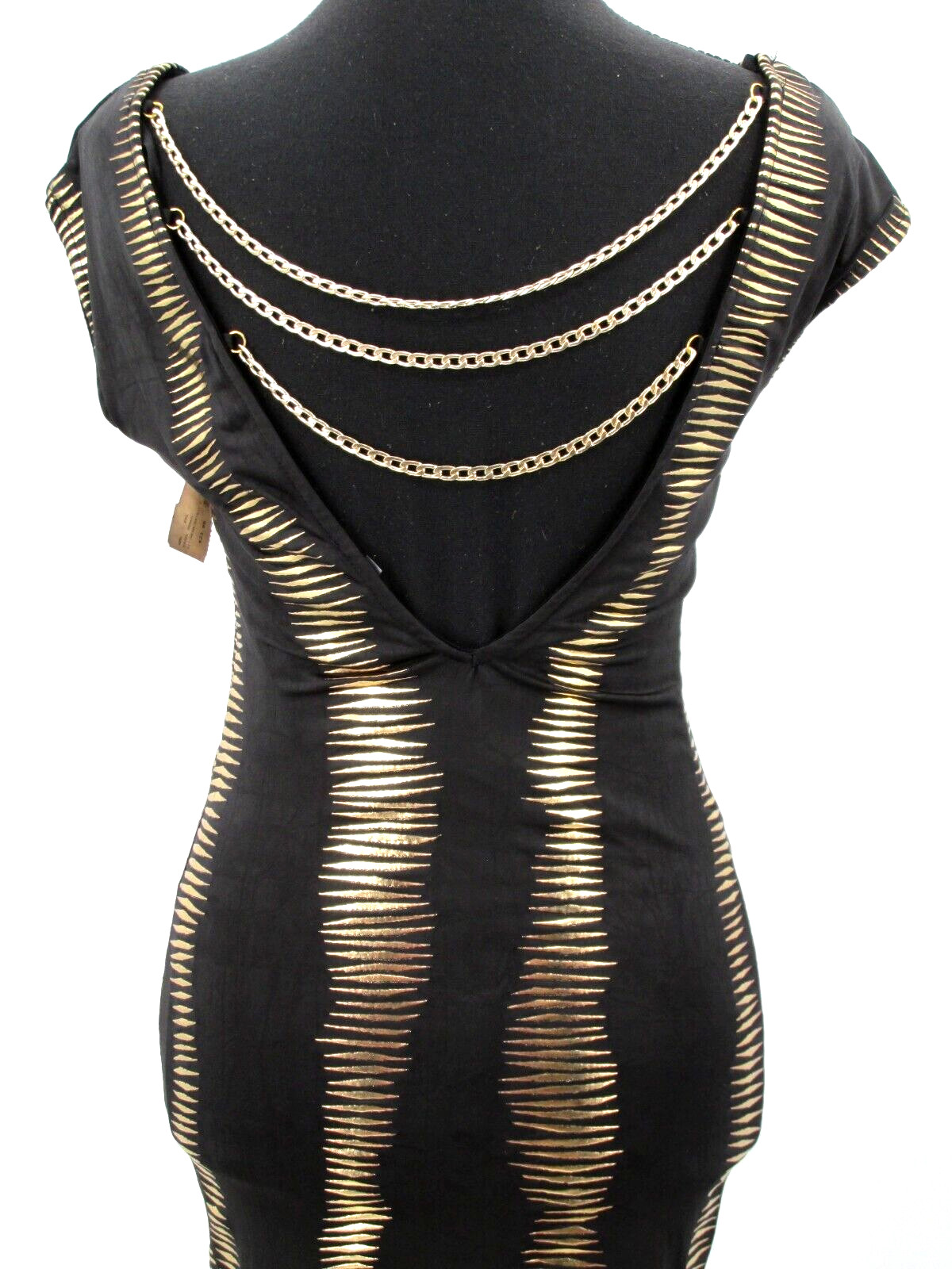 NWT EASEL Midi Bodycon Dress Women Small Black Gold Party Club Open Back Stretch