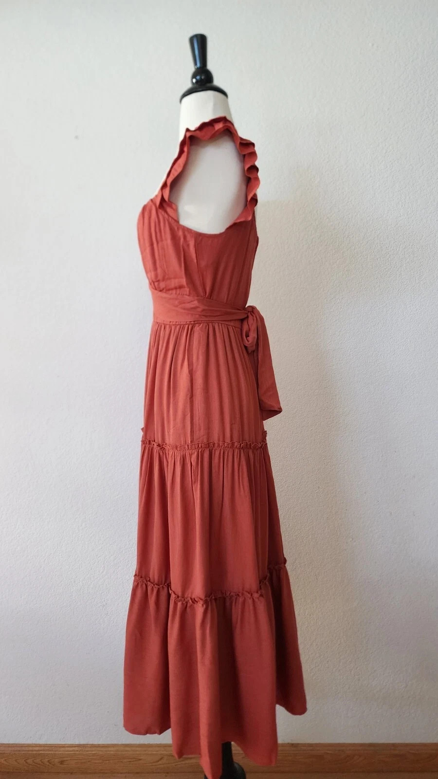 New Anthro Midi Dress Size Medium Rust Orange Coquette Bow Brunch Wedding