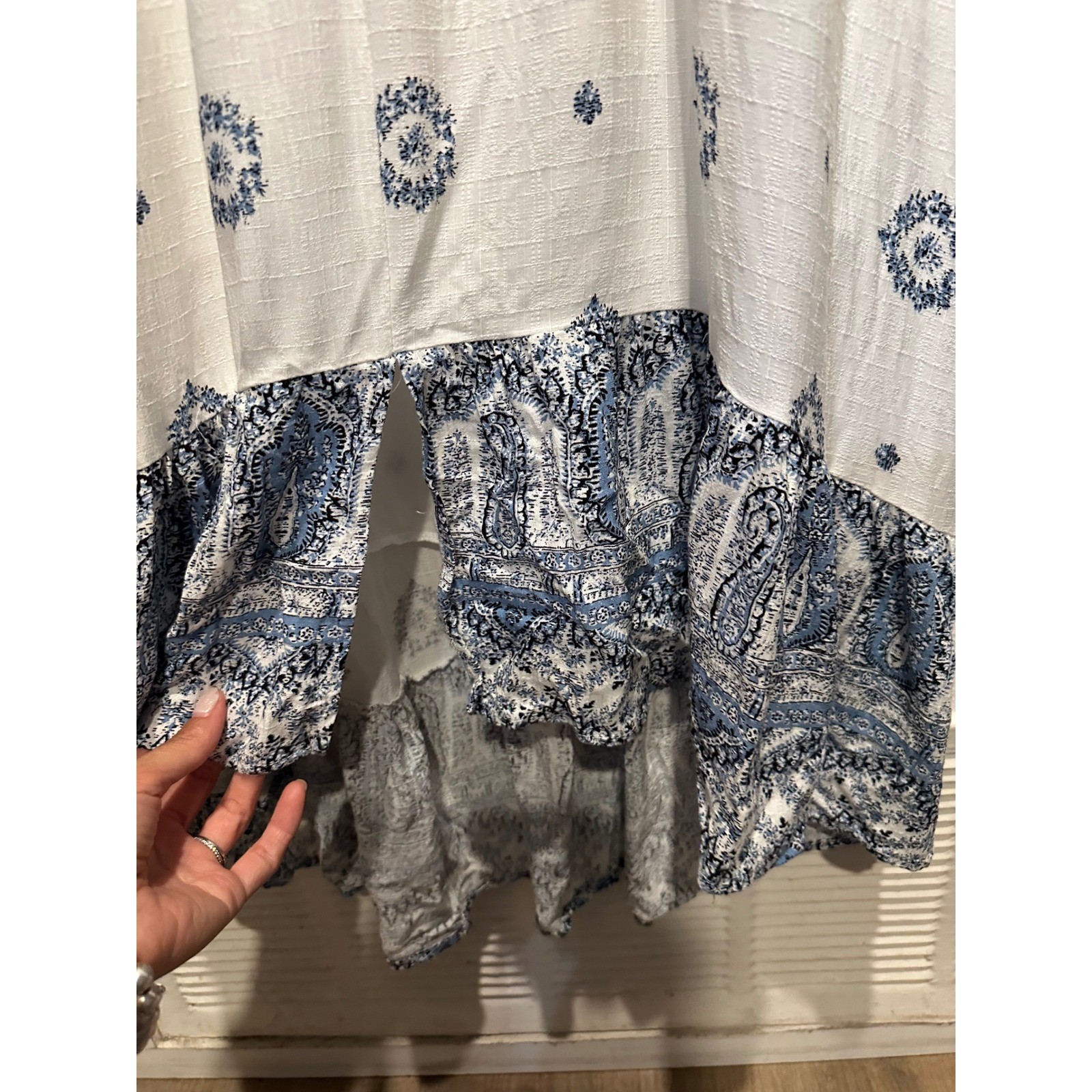 Anthropologie Kindred Blue Paisley High Low Midi Dress Flutter Sleeve Large