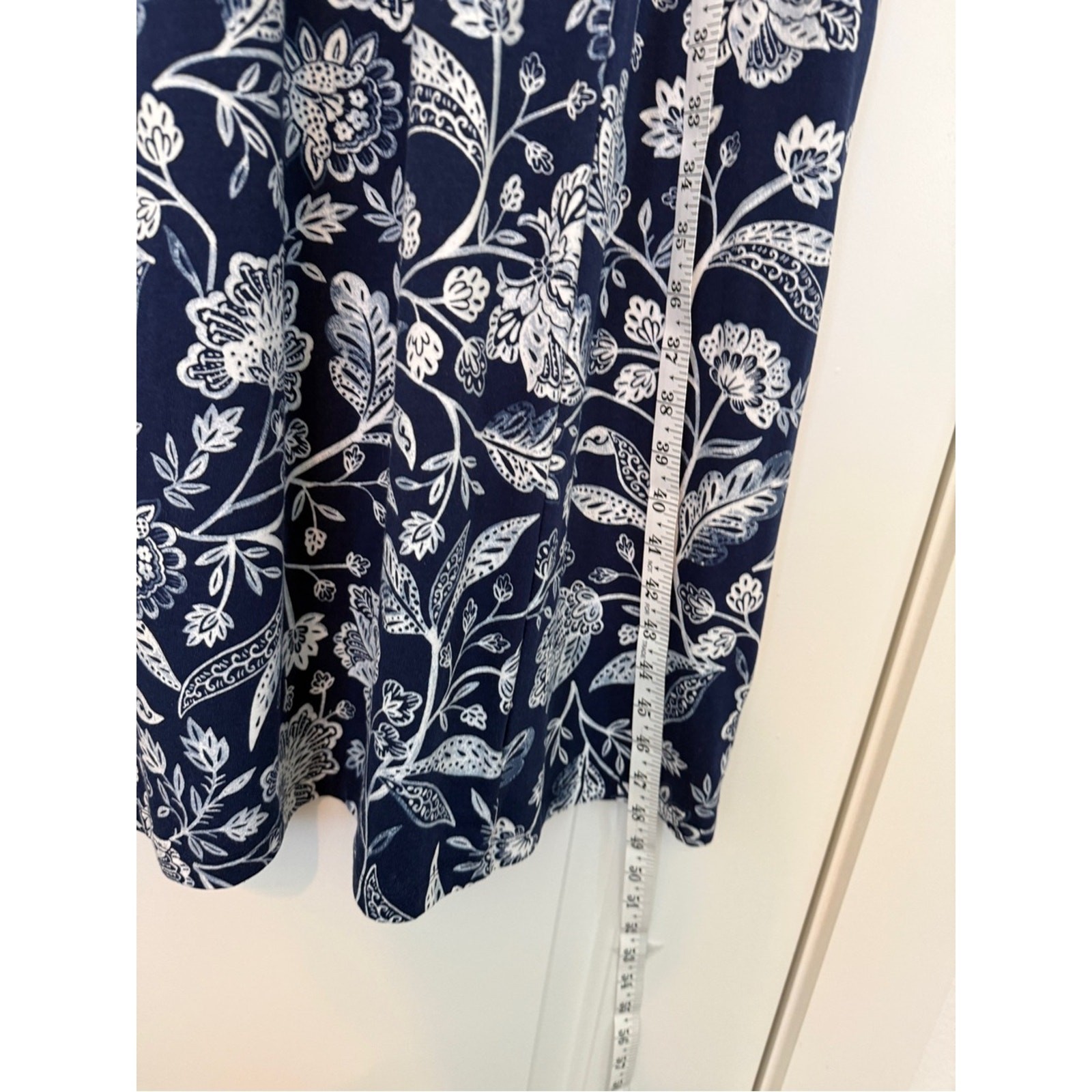 Coldwater Creek Navy Blue and White Floral Midi Dress Pockets Excellent Large