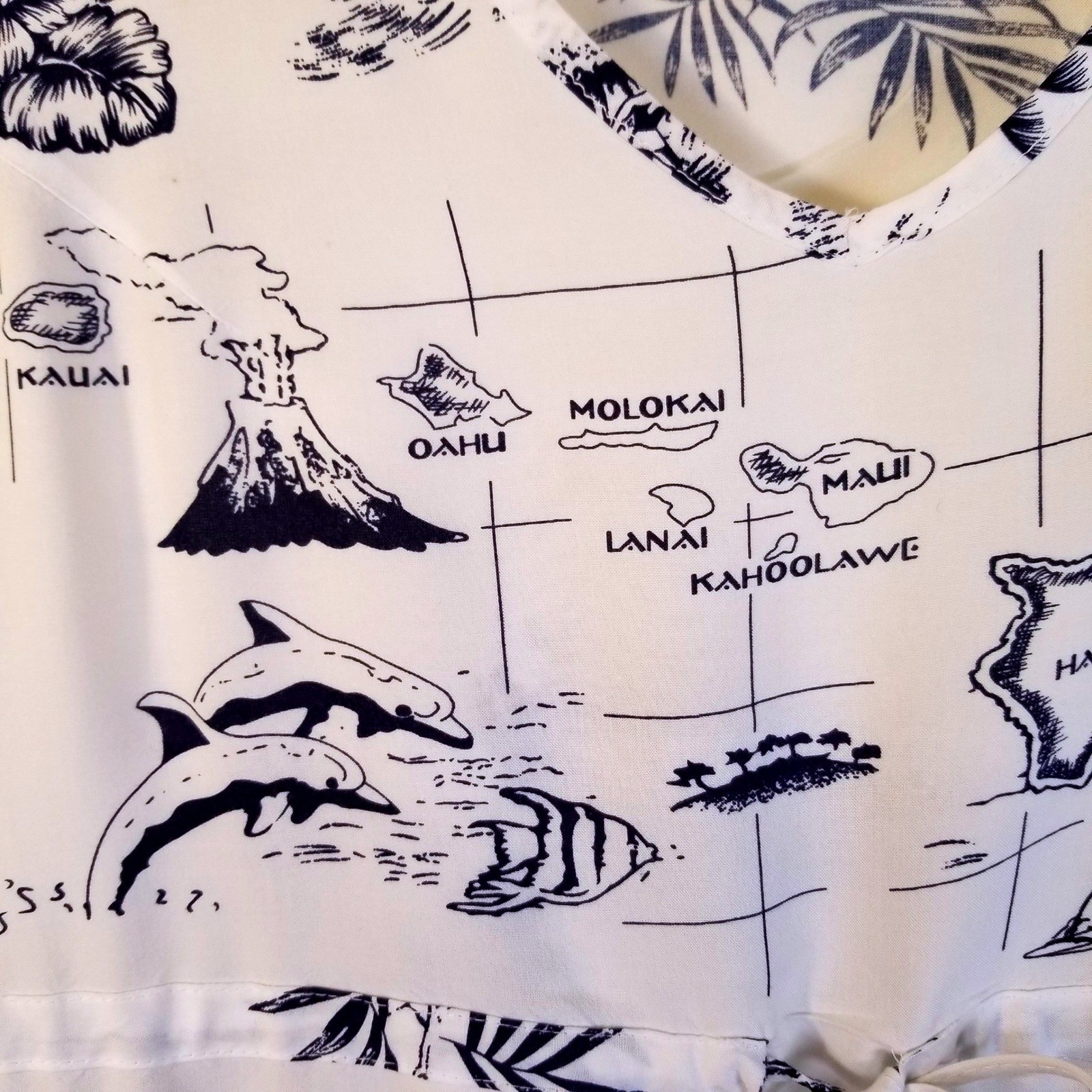 Palmwave Hawaii Islands Map V Neck Sleeveless Drawstring Dress *NO SIZE*