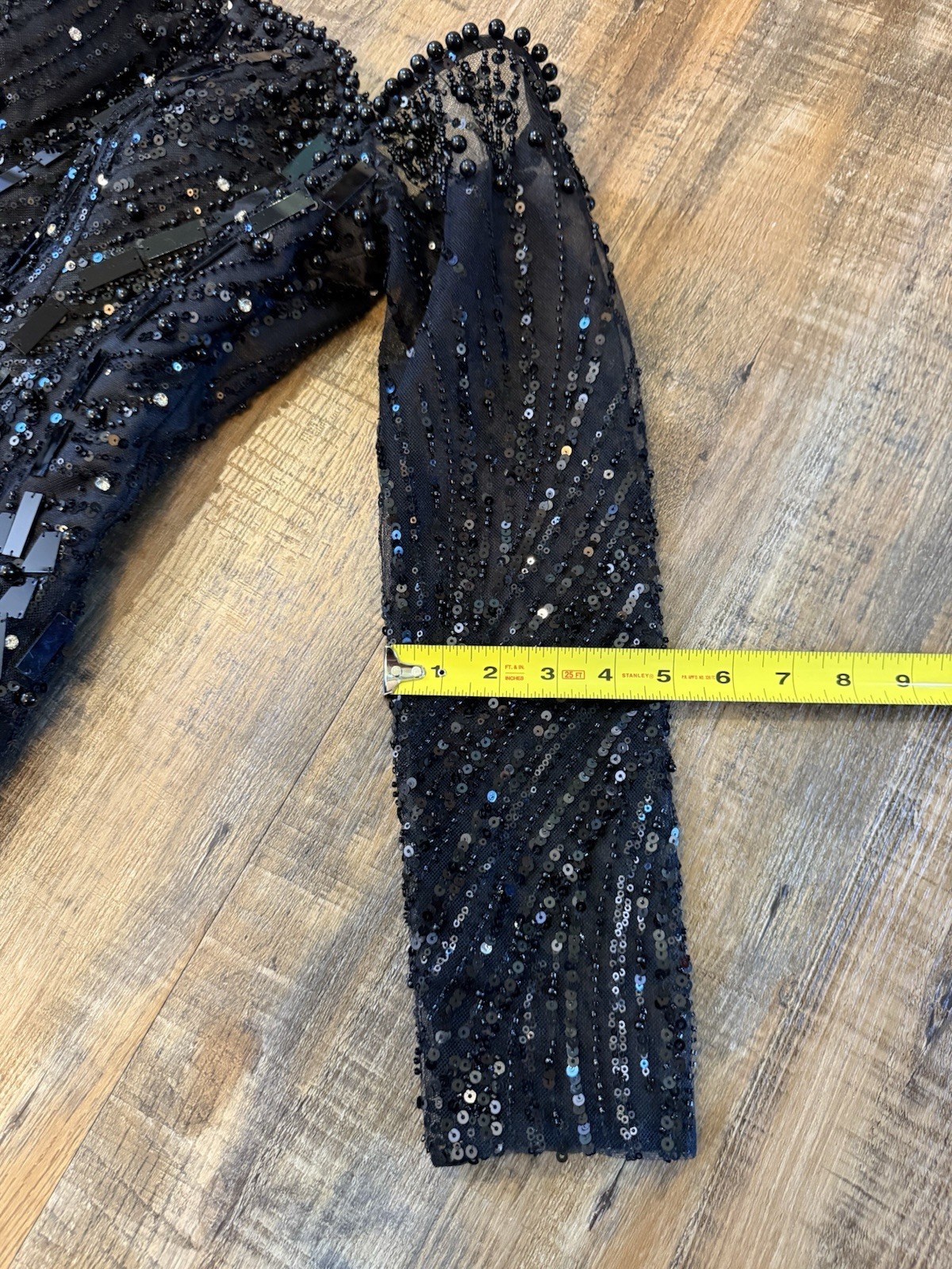 Black Beaded Sequin Sheer Midi Dress Lace Back Formal Party S Small