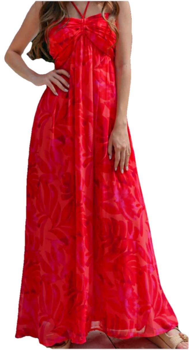 Dress Forum Red Tropical Print Straps Adjustable Maxi Dress Size M
