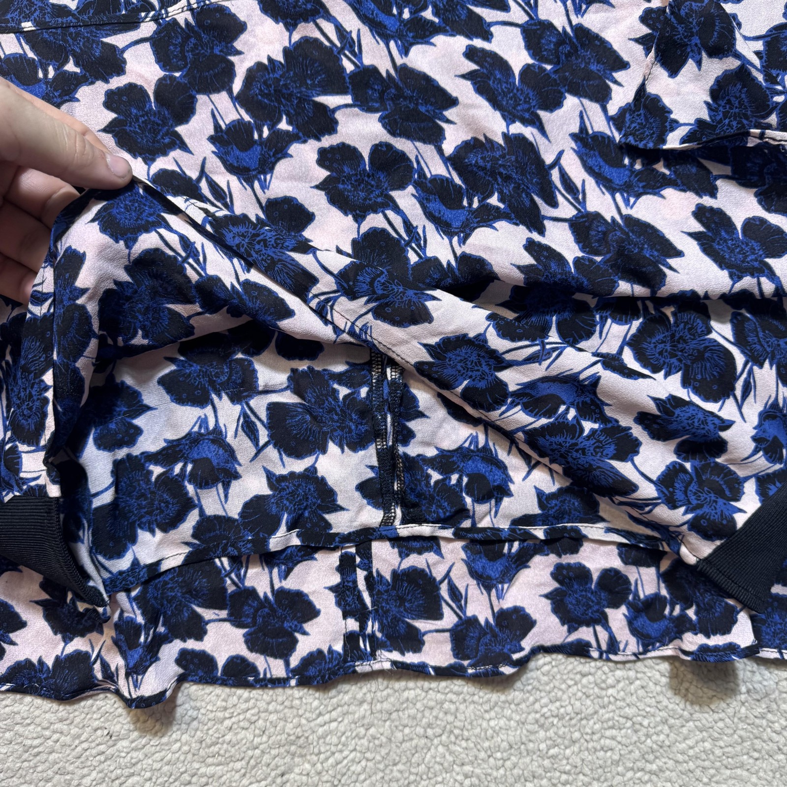 A.L.C. Dress Womens Small Blue Black Floral Silk Sleeveless Shift Made USA 2014