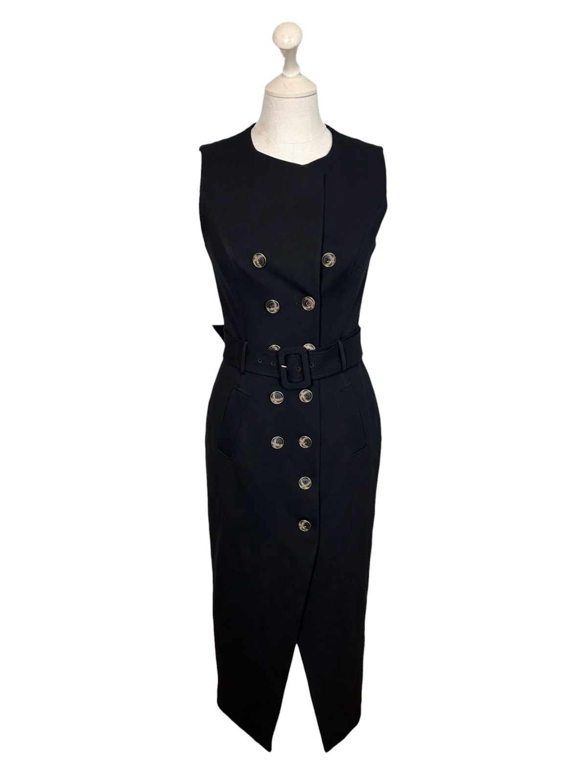 Pearl by Lela Rose Black Double Breasted Ponte Belted Midi Dress Women’s 0