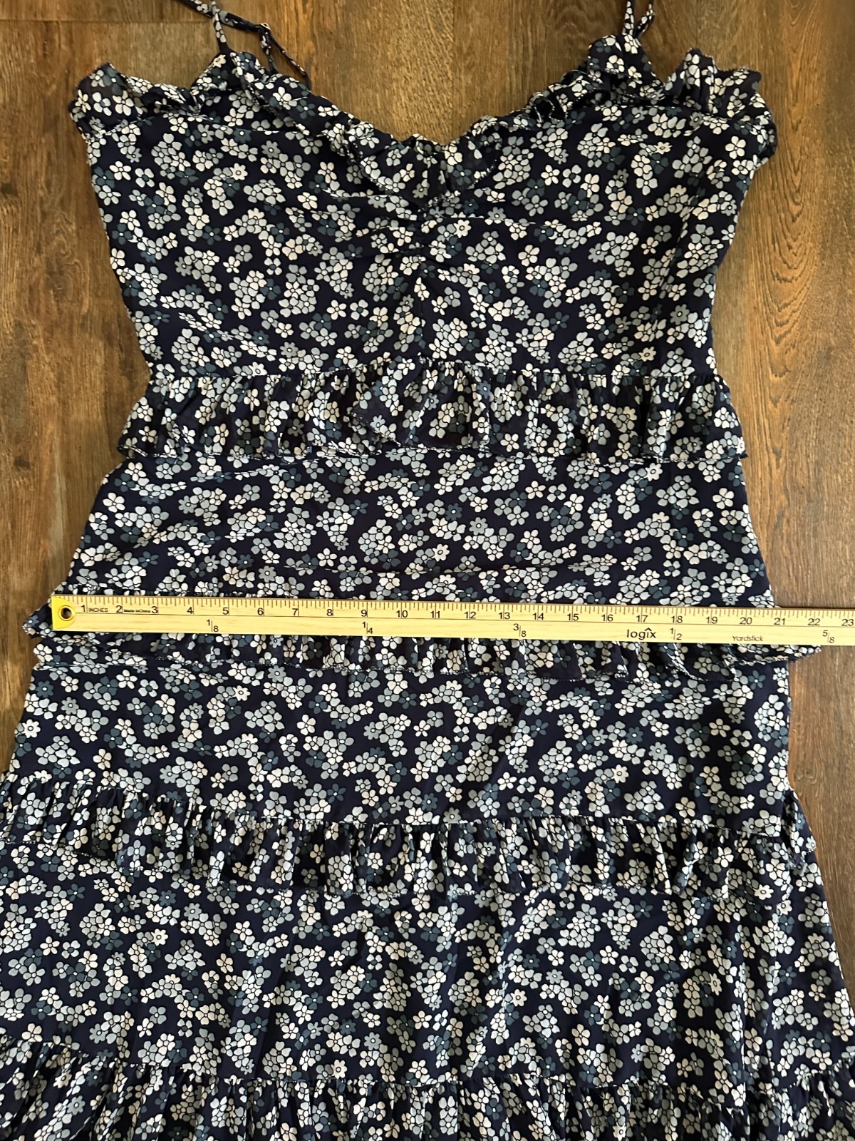 Michael Kors Floral Tiered Midi Dress Size L NWT Navy Blue Ruffle Chiffon Lined