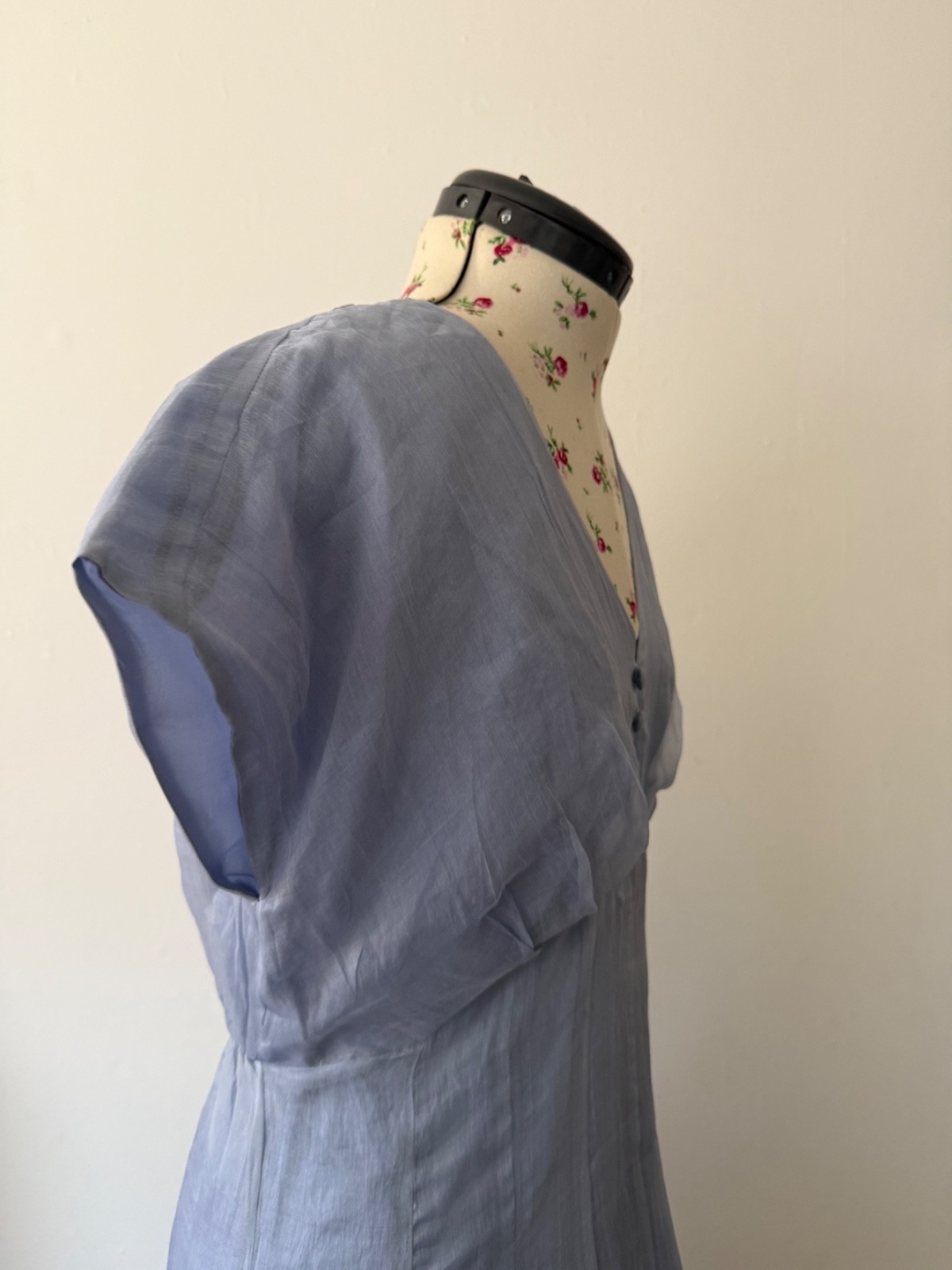 Nancy Mac 100% Pure Silk Dress Size 2 UK 8–10 Blue Shimmer Occasion Midi Dress