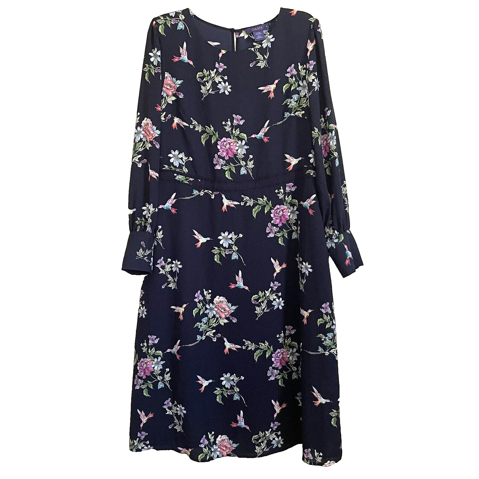 OASIS Midi Dress Nadia Lebedeva Birds Floral Bouquets UK Size 16 US 12 Romantic