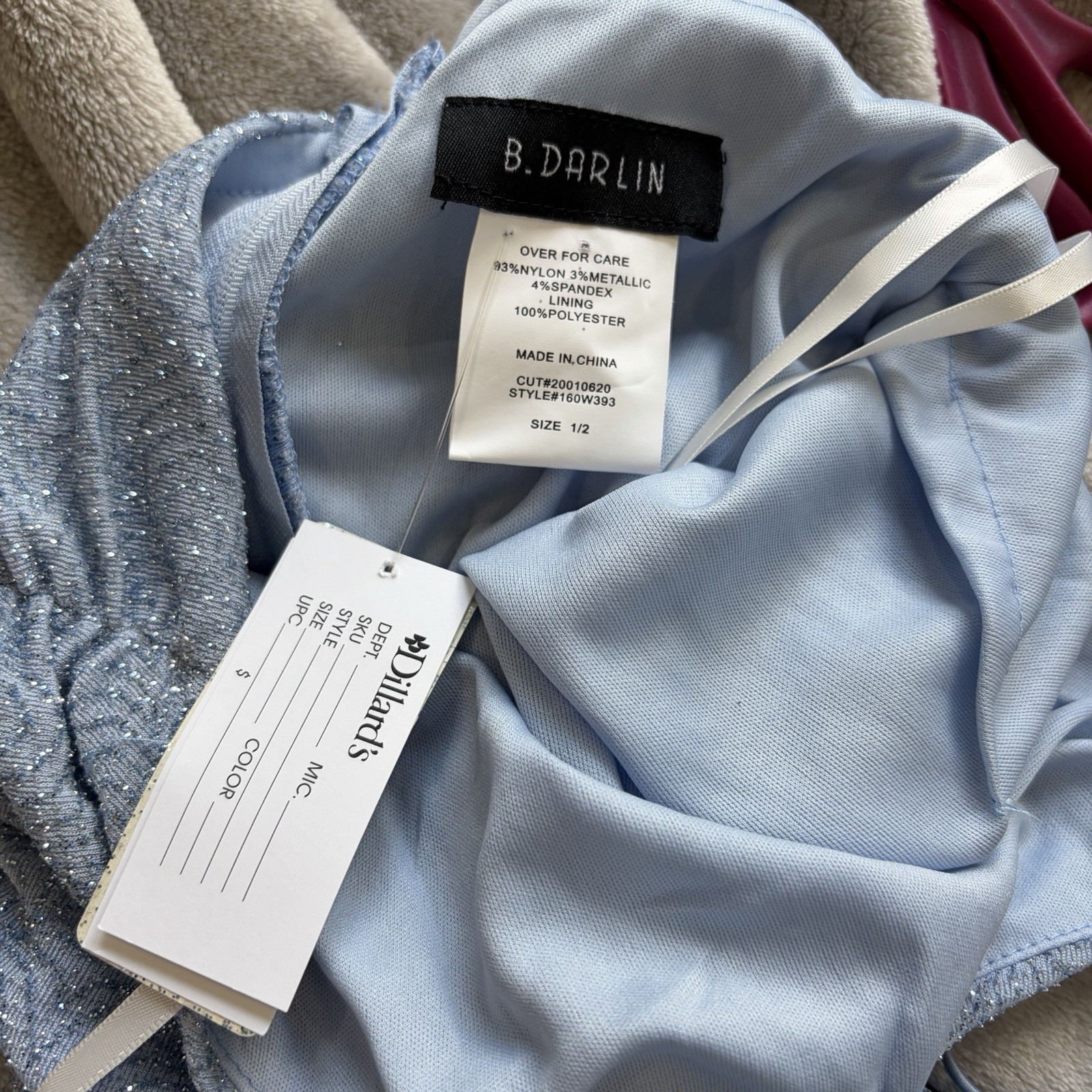 NWT B. Darlin Light Blue Glitter Ruched One-Shoulder Mini Dress Size 2