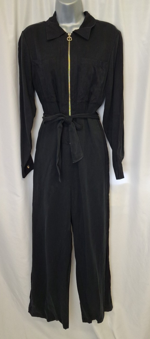 M&S AUTOGRAPH LYOCELL WIDE LEG JUMPSUIT RRP89 uk12 Belt Long Sleeve Black E5128