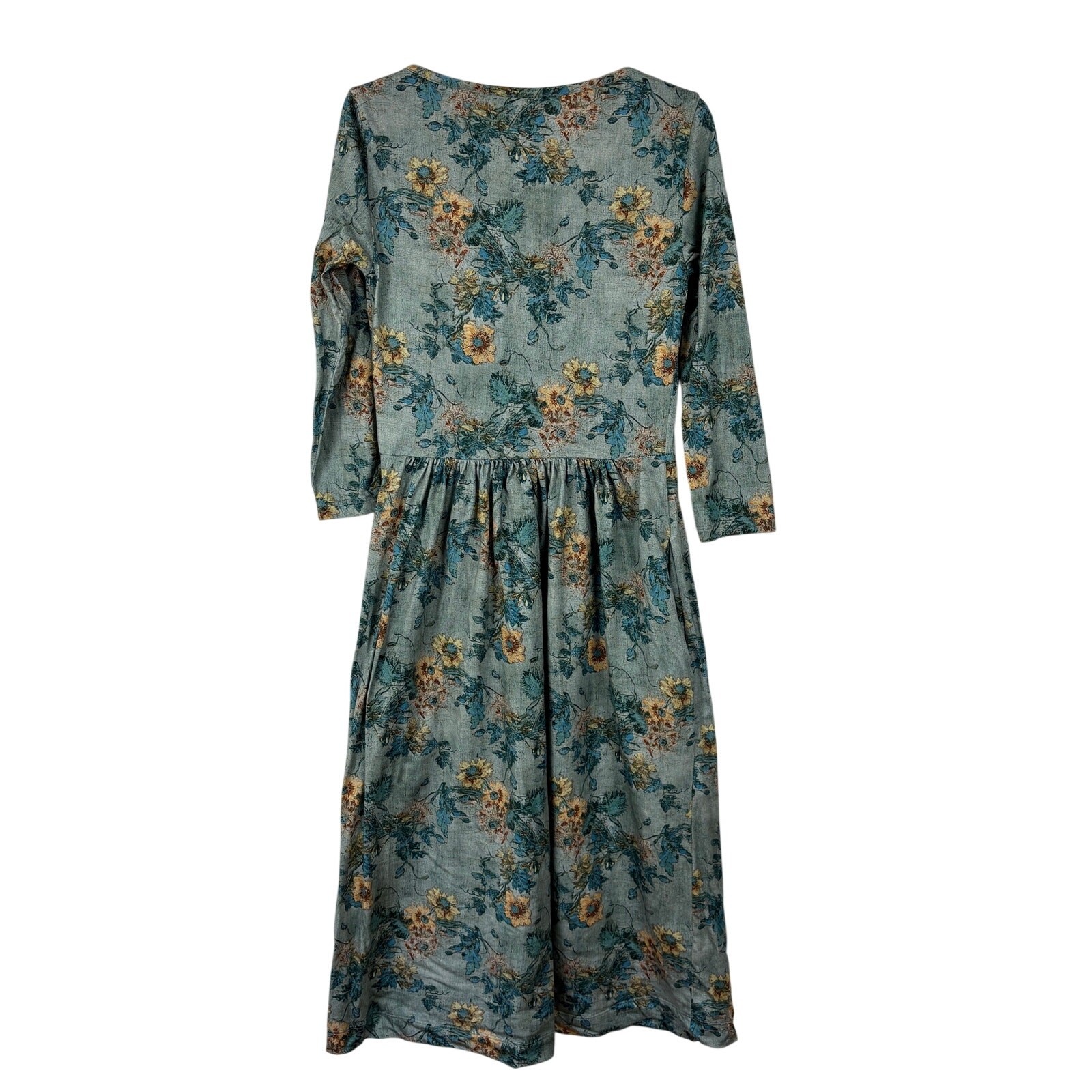 Peruvian Connection Windflower Dress XS Slate Floral Blue Yellow