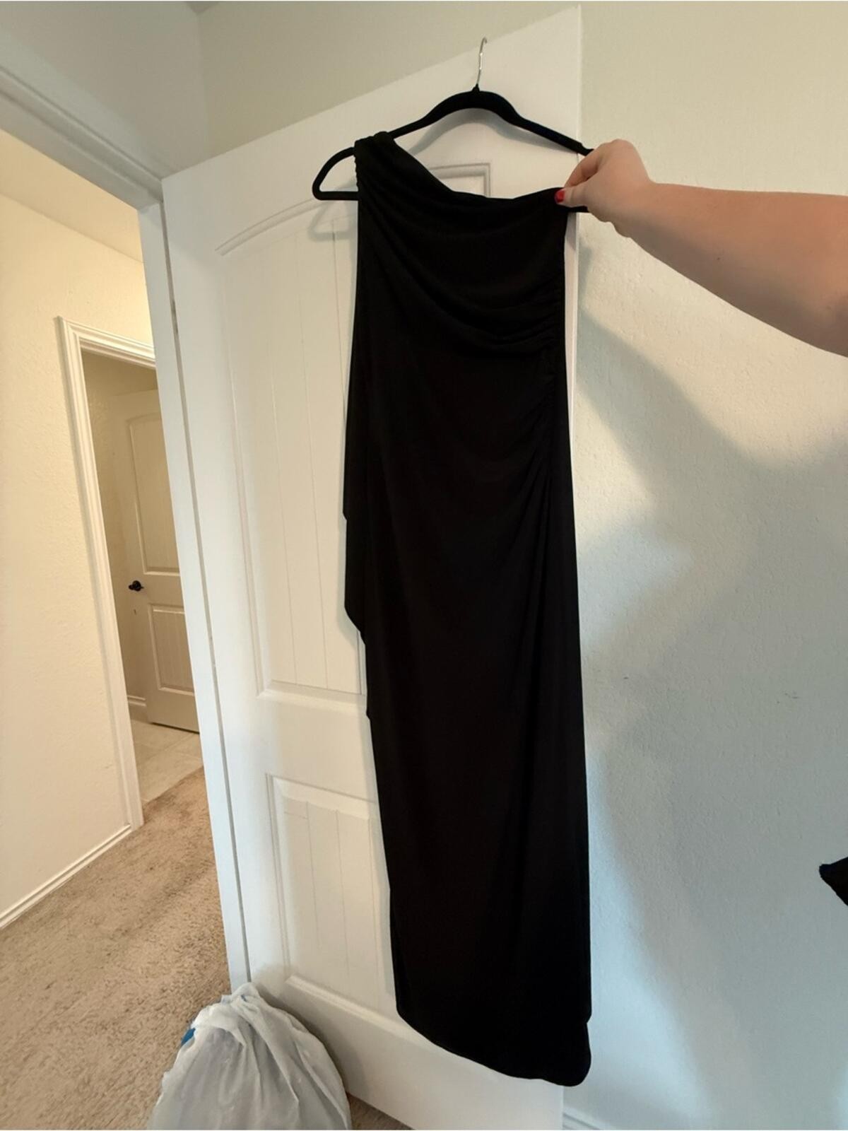 Betsy & Adam Black One-Shoulder Ruched Evening Dress Size 4 NWOT