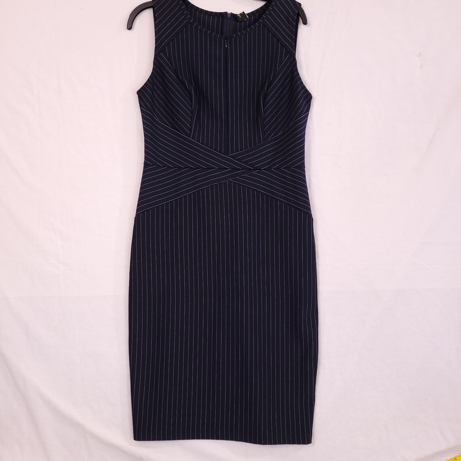 Vfshow Women Navy Blue Front/ Back Zipper Sleeveless Casual Striped Bodycon M
