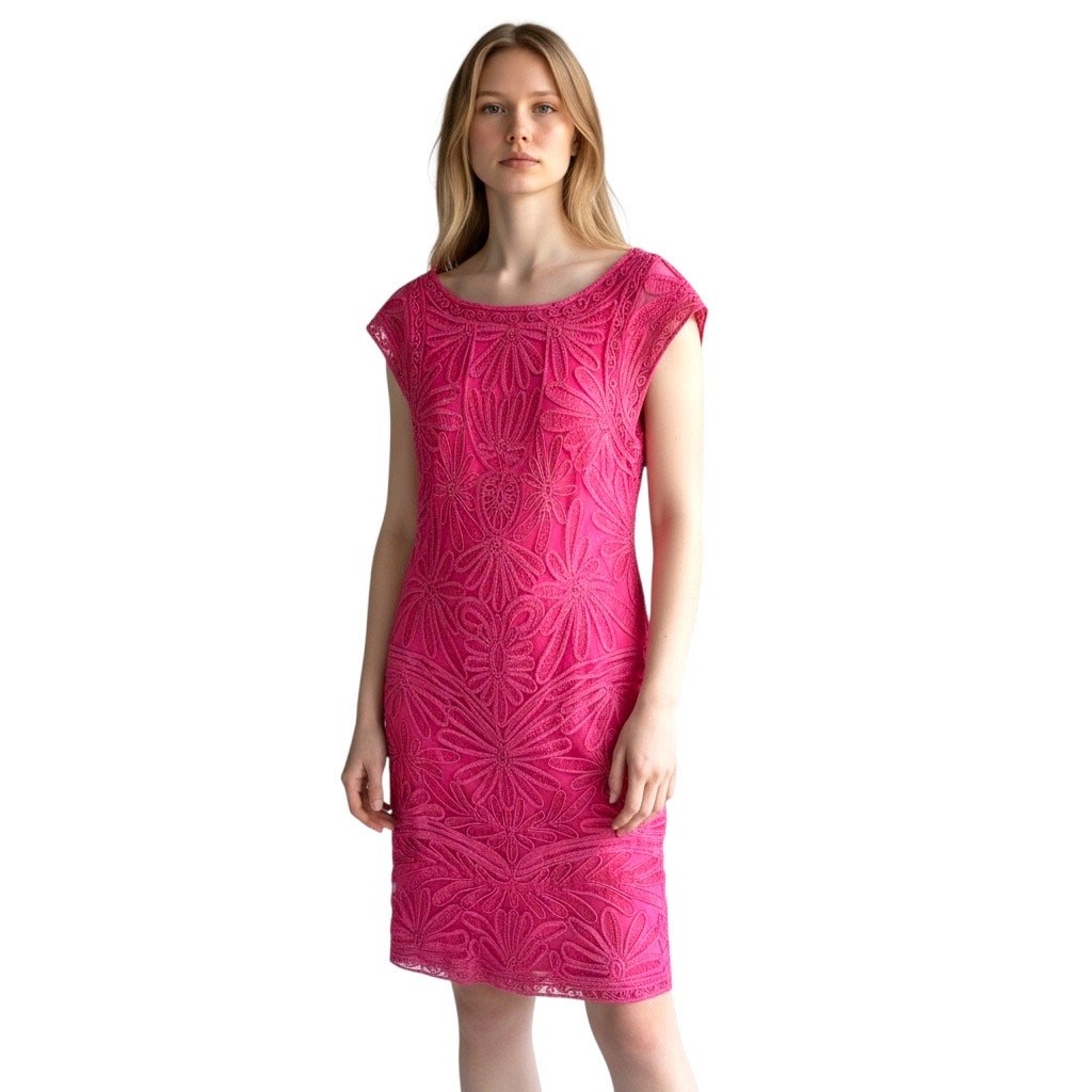 Sue Wong Nocturne Coral Pink Embroidered Mesh Overlay Dress-size 10