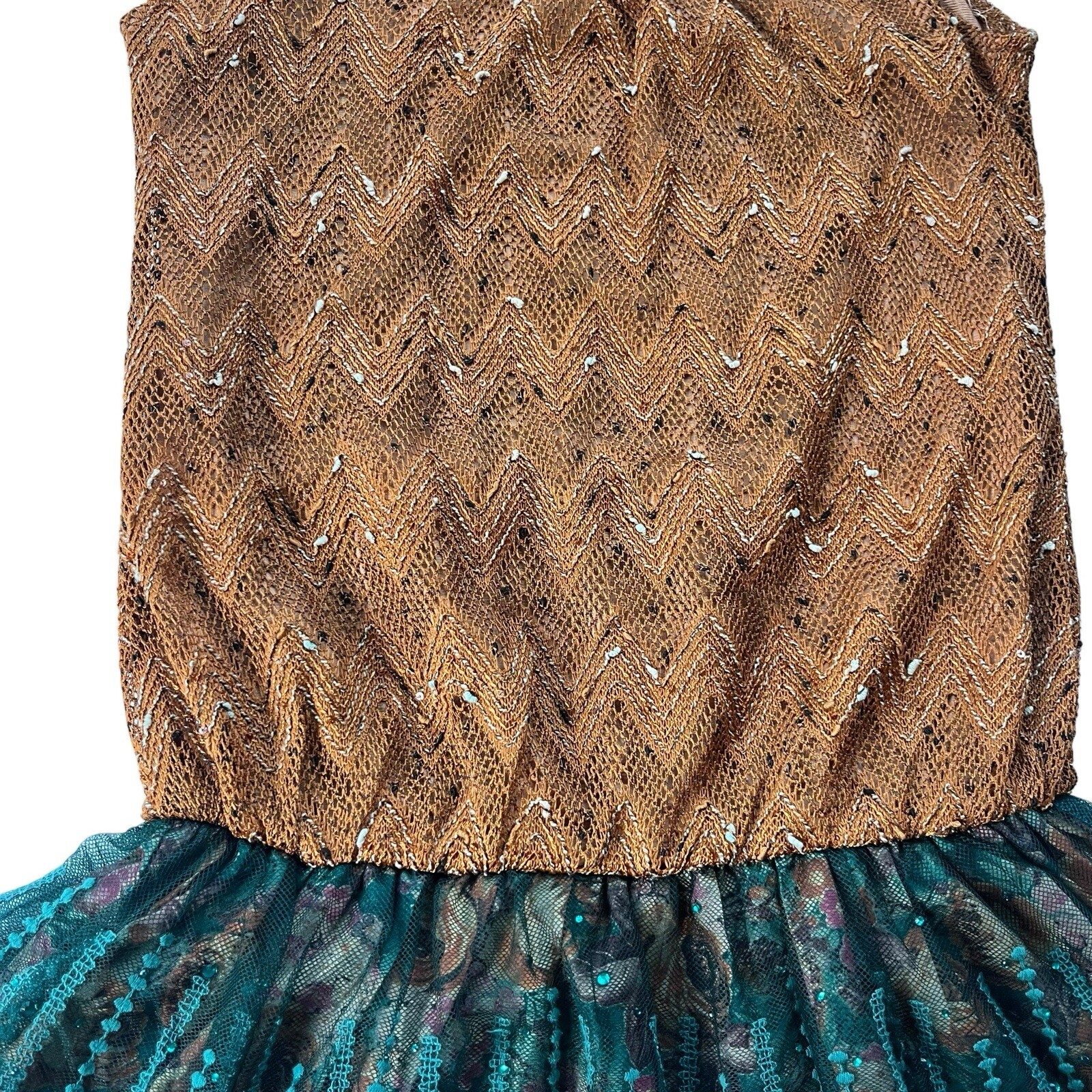 He Juan Womens Medium Brown Teal Sequin Silk Knit Tank Ruffle Layered Mini Dress