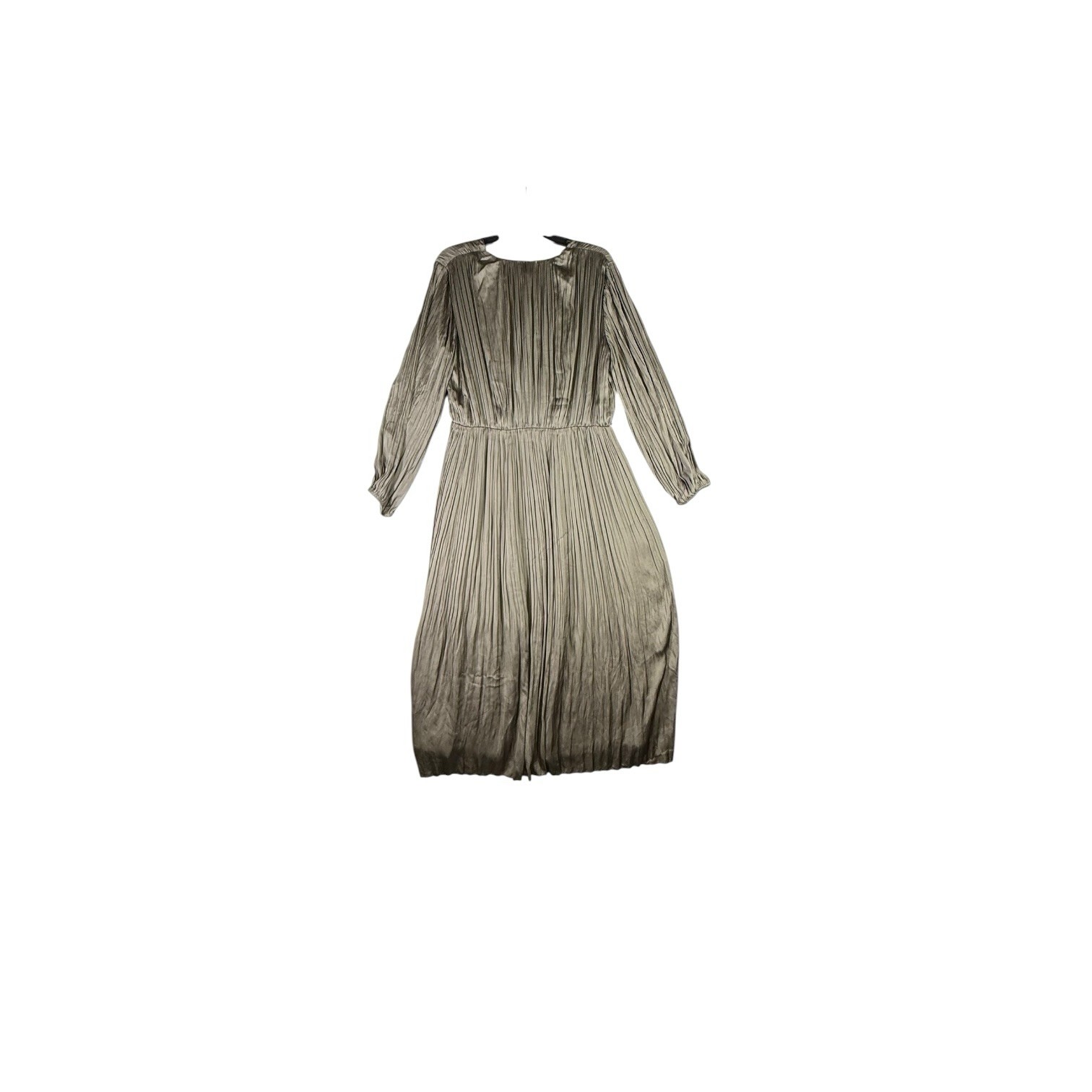 Current Air Los Angeles Pleated Metallic Dress Women’s Large Champagne, Long Sle