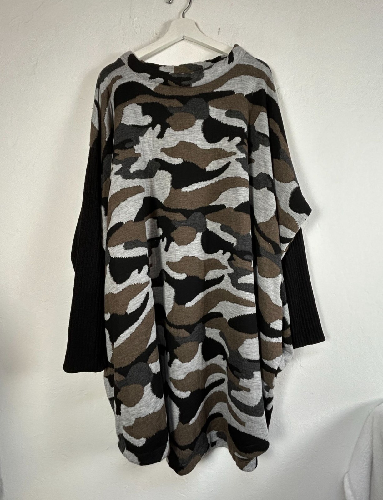 Gershon Bram Womens Camouflage Tunic Sweater Dress XXL Brown/Black Oversized