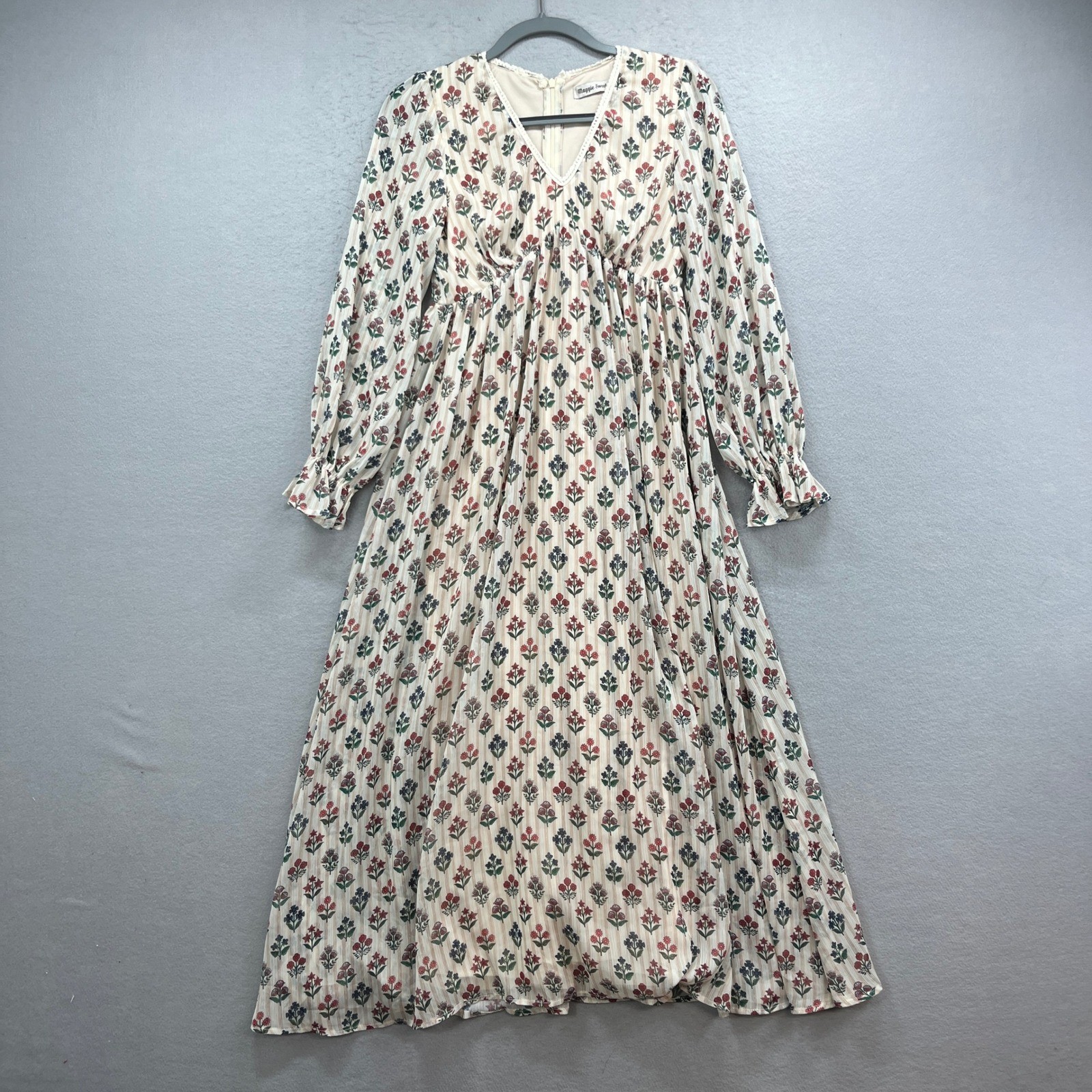 Maggie Sweet Maxi Dress Womens S Cream Floral Long Sleeve Boho Peasant