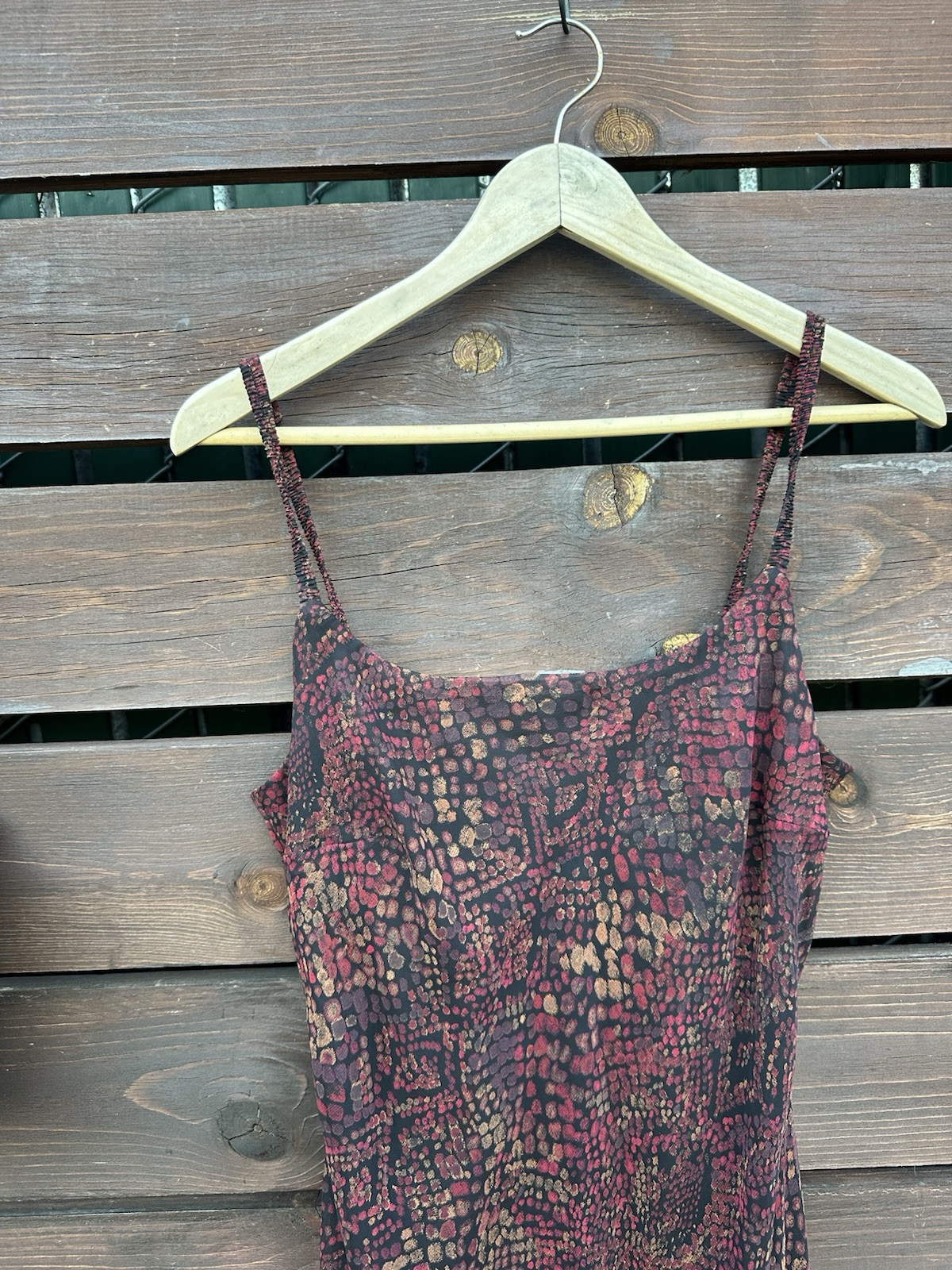 Y2K Womens Chiffon Slip Dress Size 8 Red Geo WhimsiGoth Sleeveless Midi Vtg Vamp