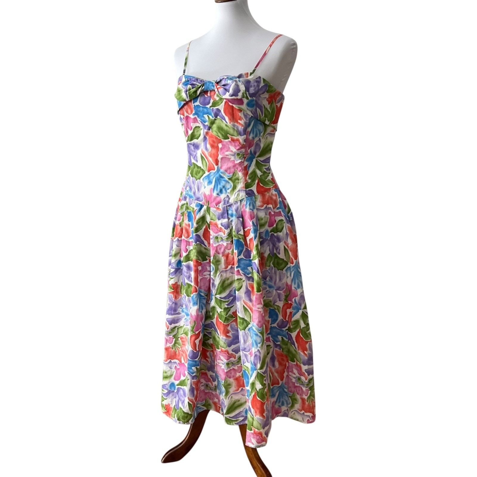 Vintage Womens Dress Medium Retro Cotton 80s does 50s Removable Strapless Cruise