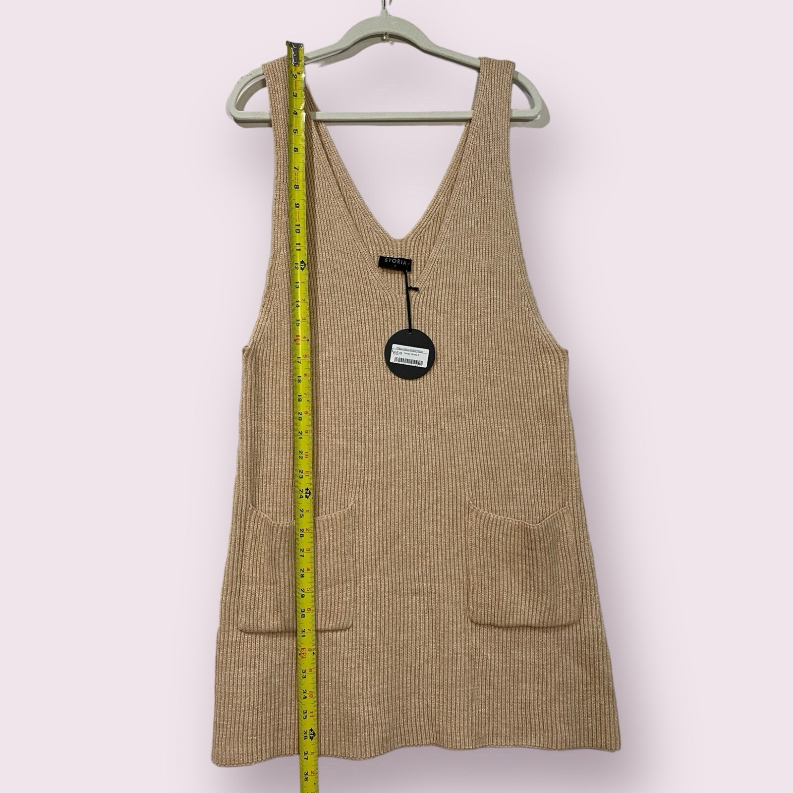 Storia Womens V Neck Sleeveless Sweater Dress Small Ribbed Knit Cozy Chic NWT