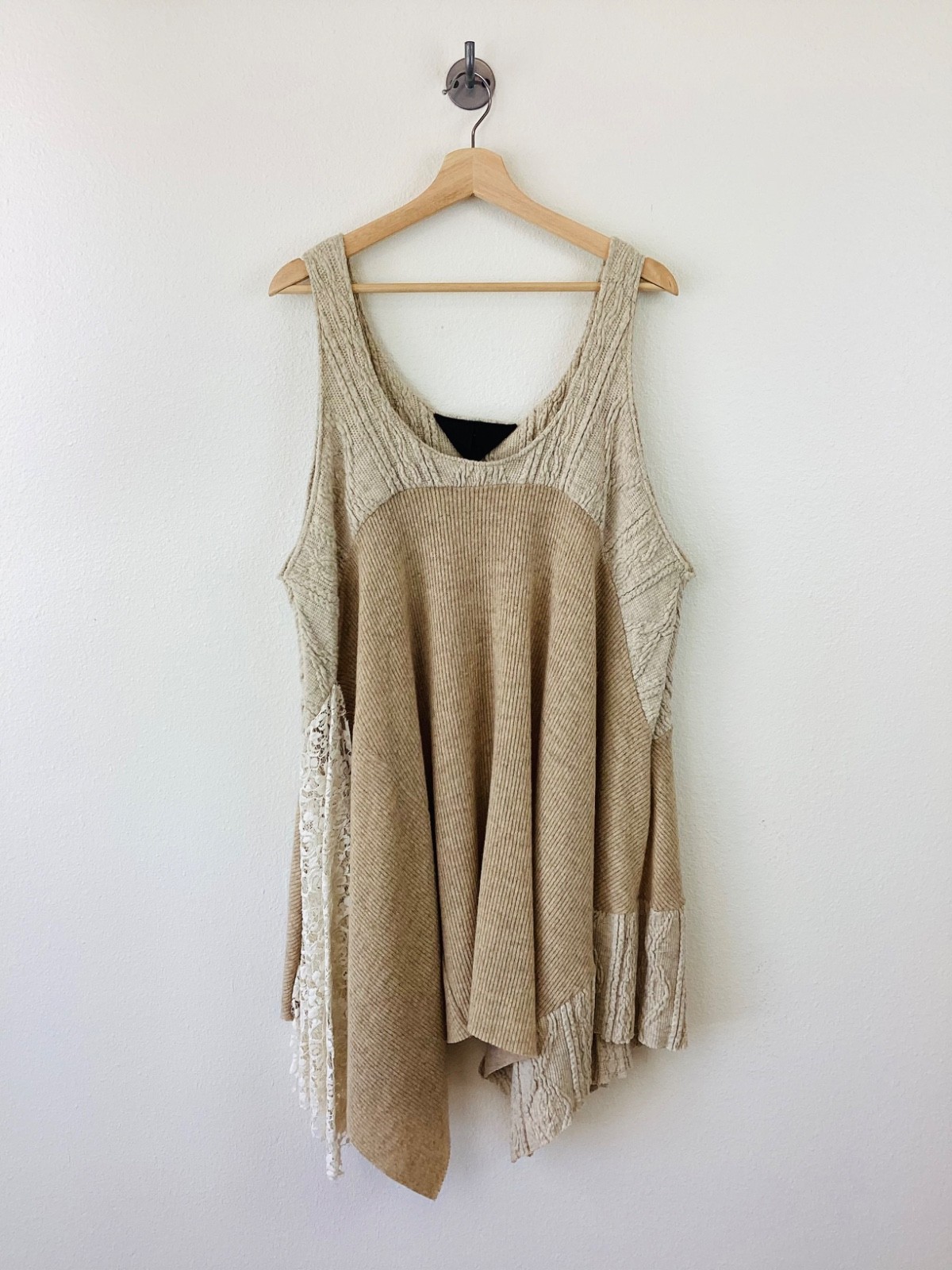 AGURI SAGIMORI Cream PATCHWORK A-Line Sleeveless Tank Style SWEATER DRESS / Top