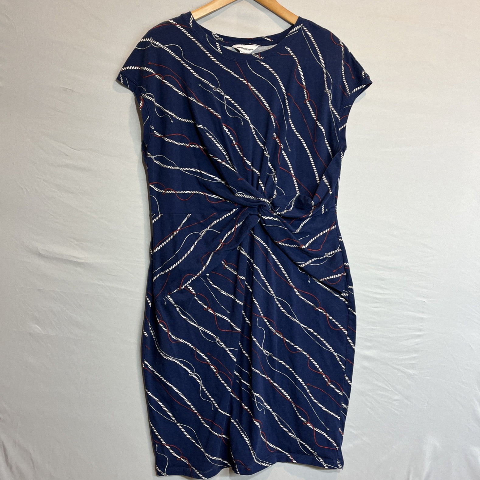 Liz Claiborne Faux Wrap Dress Patriotic Womens XL Sleeveless Blue Nautical