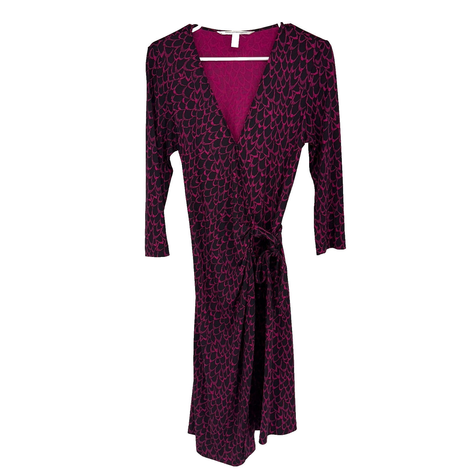 Diane Von Furstenberg Women 10 Diana Silk Wrap Dress 3/4 Sleeve Floral Raspberry