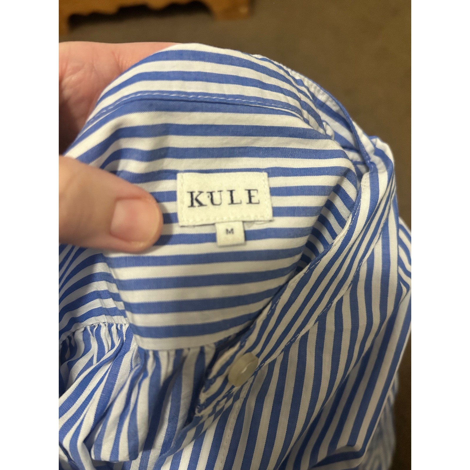 KULE Womens Blue White Striped Band Collar Button Down Tunic Shirt dress Medium