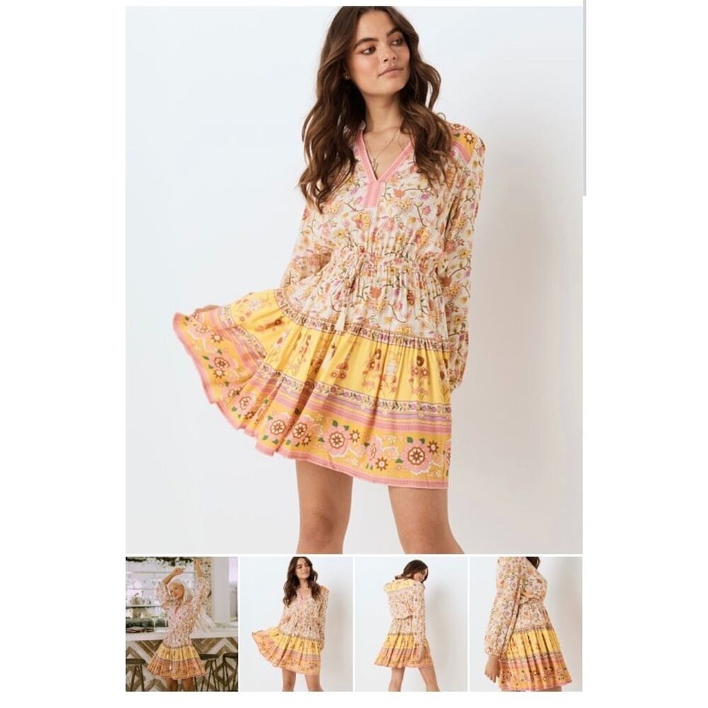 SPELL & THE GYPSY Portobello Long Sleeve Playdress Festival Dress Pink Yellow XS