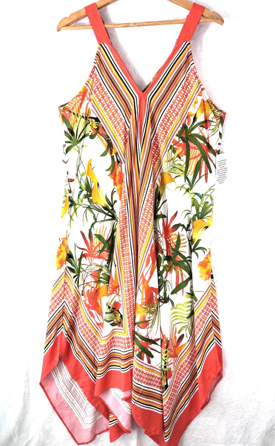 Roaman’s Plus Size Scarf Print Maxi Dress Handkerchief Hem V-Neck Tropical 18/20