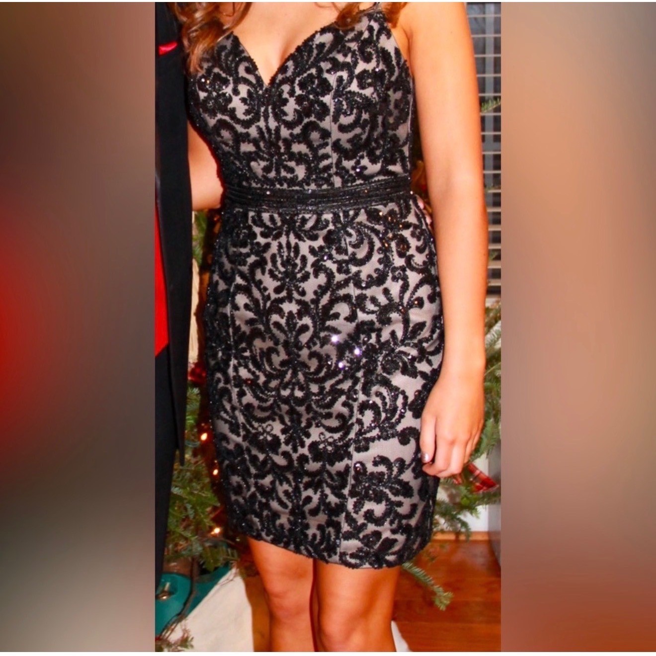 ELLE WILDE Mon Cheri Black Beaded Sequin Birthday Vegas Party Mini Dress Size 10