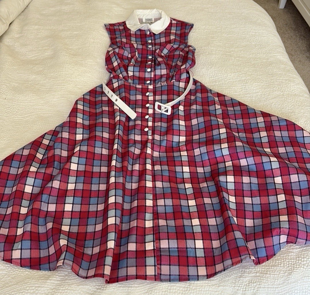 Unique Vintage Dress size XS/2 Plaid Sleeveless Dress with Belt