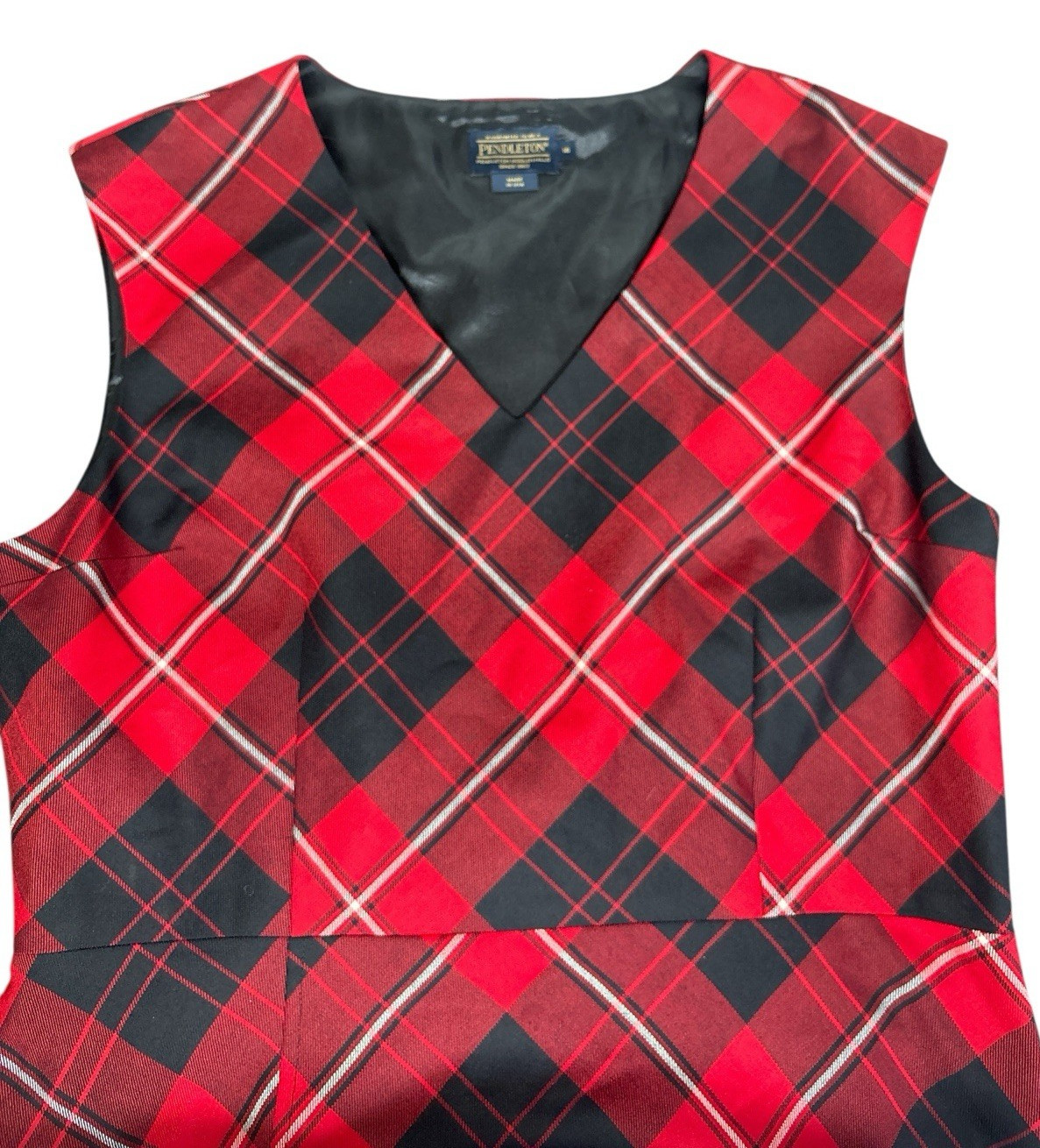 Pendleton 100% Wool Plaid Jumper Dress Red Tartan Sleeveless Size 16 Made in USA