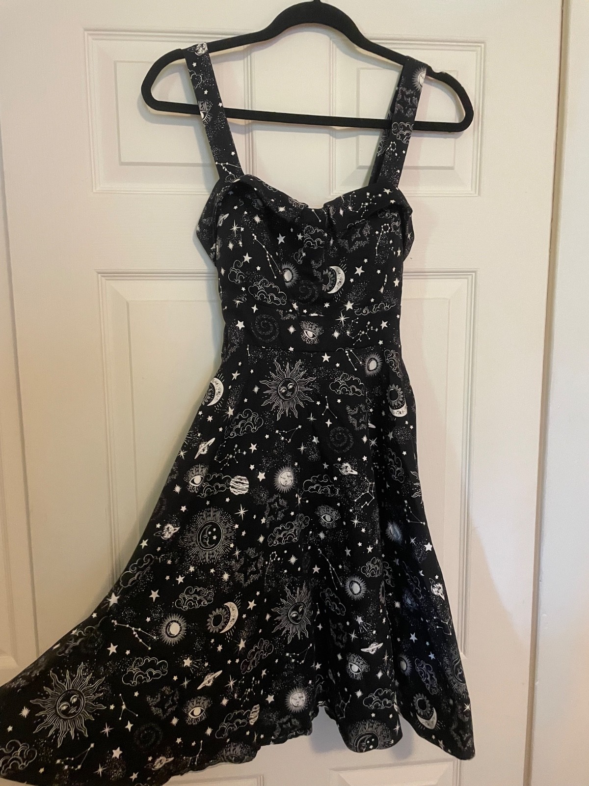 Eva Rose Zodiac Constellation Fit & Flare Dress Black White Sleeveless COTTON L