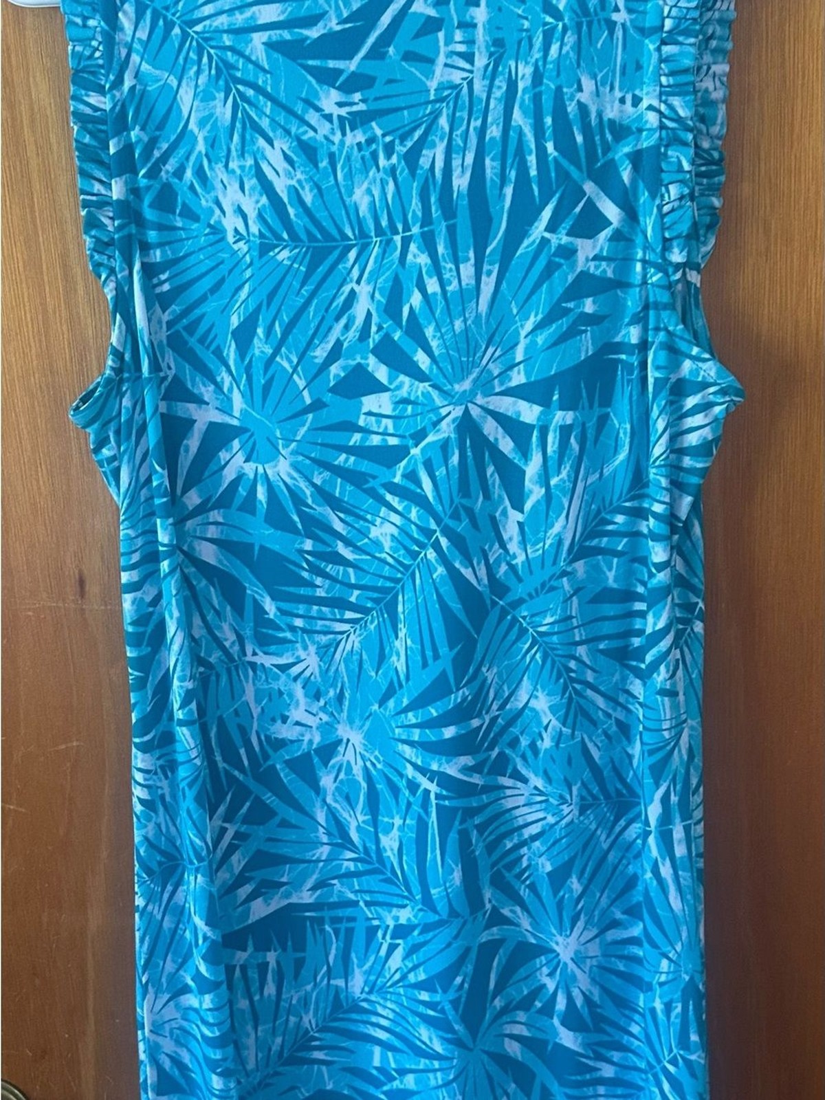 MICHAEL Michael Kors Blue Mini Palm Beach Ruffle Shift Dress Medium EUC