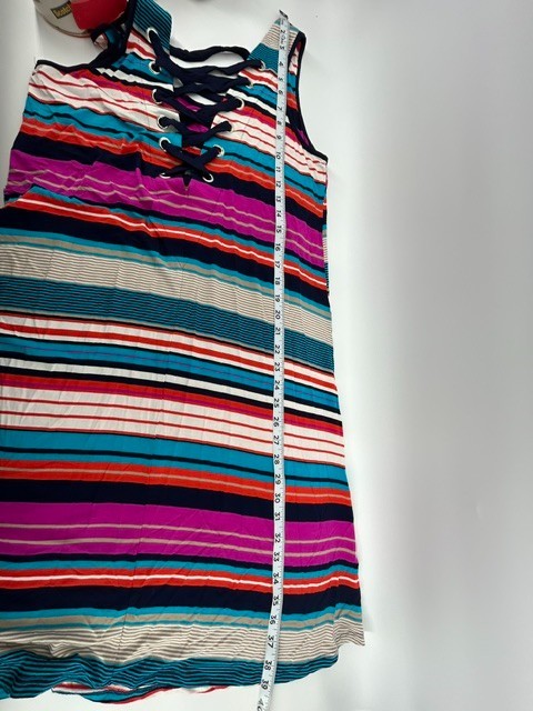 Spense Multi-colored Striped Knit Dress Size Large Lace-up Grommet Neckline
