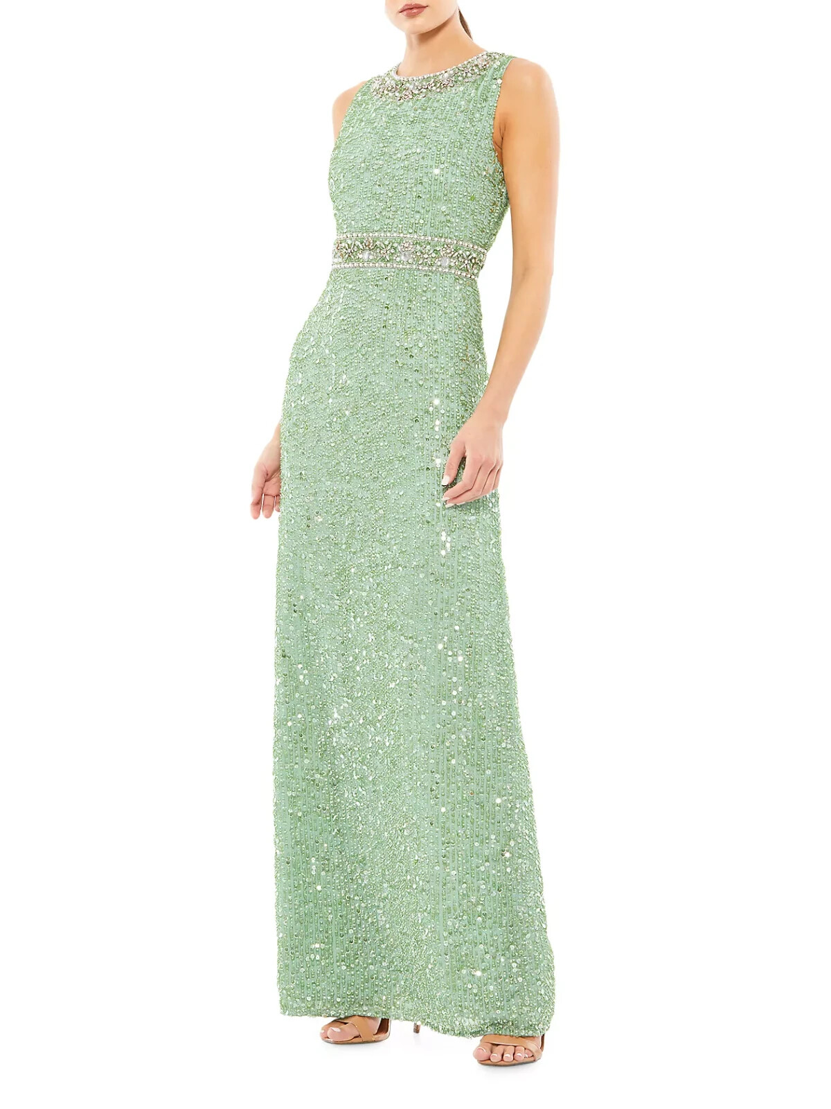 Mac Duggal Mint Green Bead & Sequin Column Gown Size 14 $498