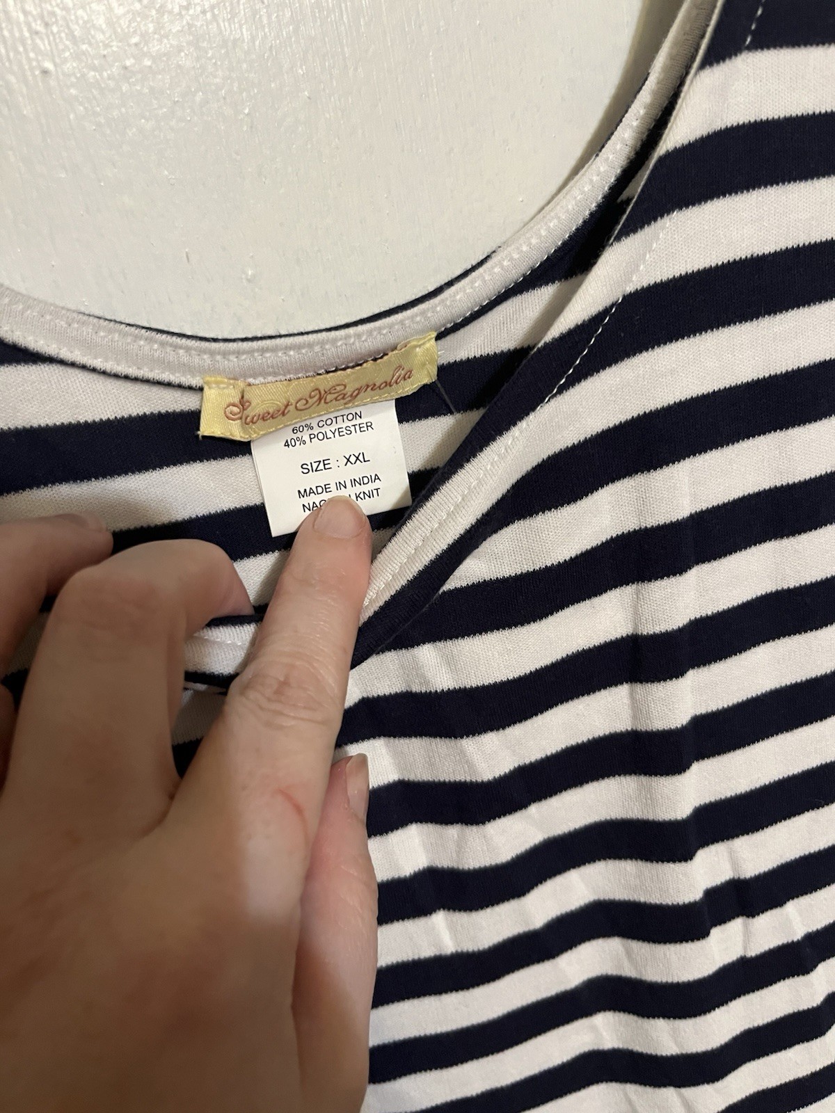 Sweet Magnolia Cracker Barrel Blue & White Stripe Maxi Dress Bow Tie Detail XXL