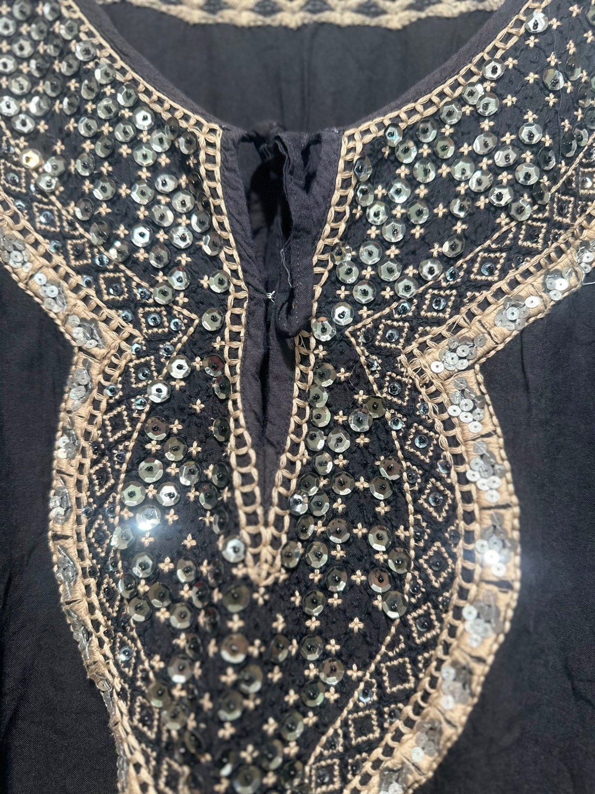 Miss June Whimsigoth Sequin Tunic Mini Dress S-L Black Embellished Festival Boho