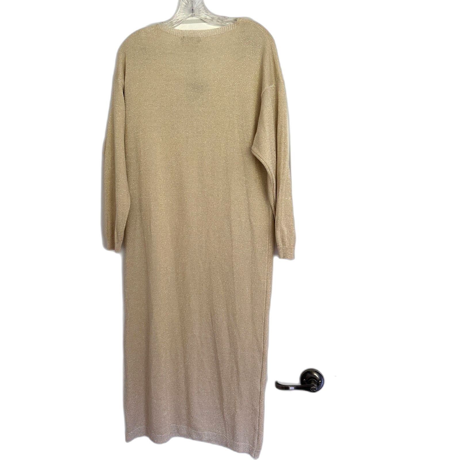 ALCHEMIA TRICOT Long Sleeve Midi Sweater Dress Size S New Gold
