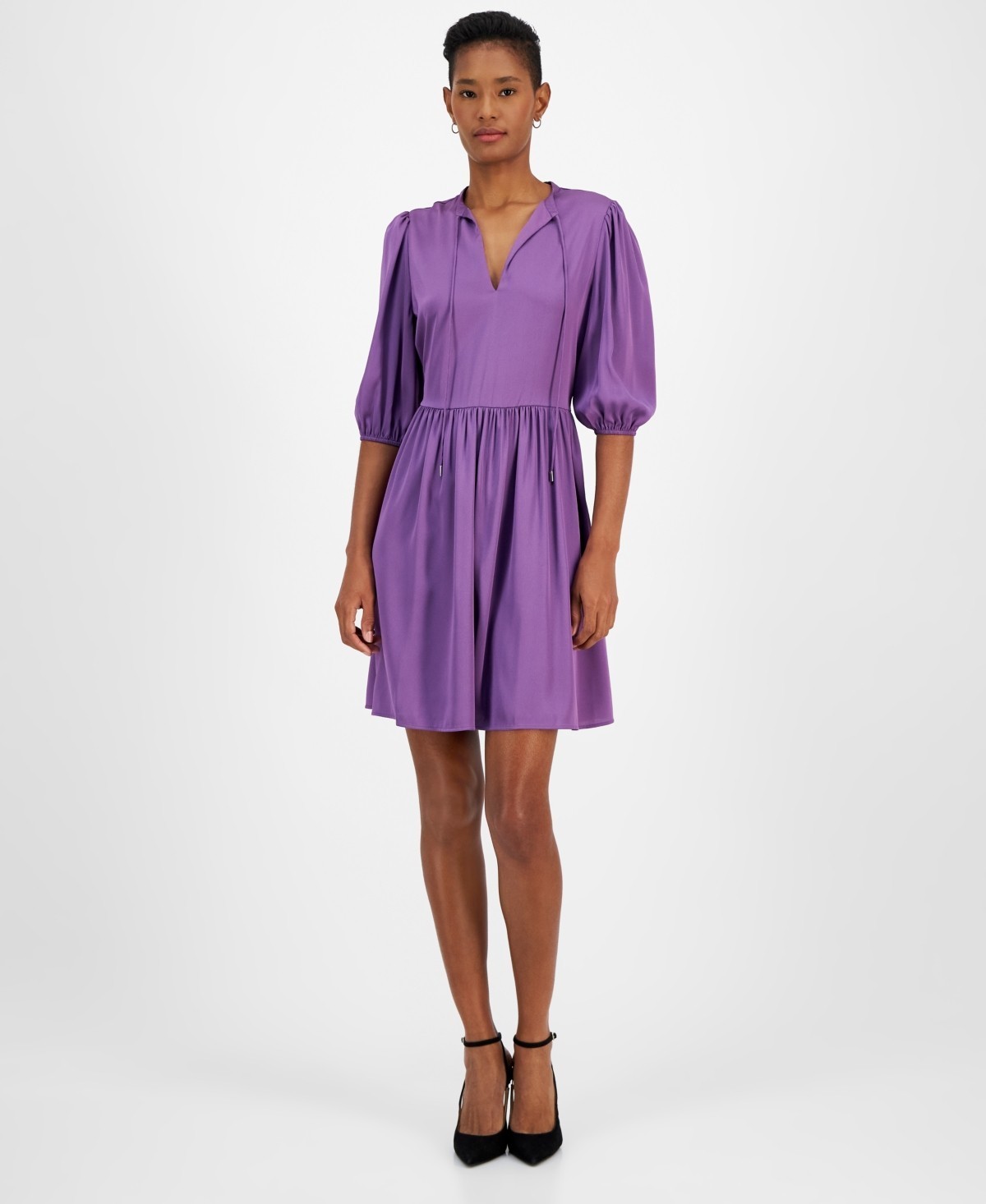 BOSS Orange Dorena Elbow-Sleeve A-Line Dress Women’s XL Purple Solid Pullover